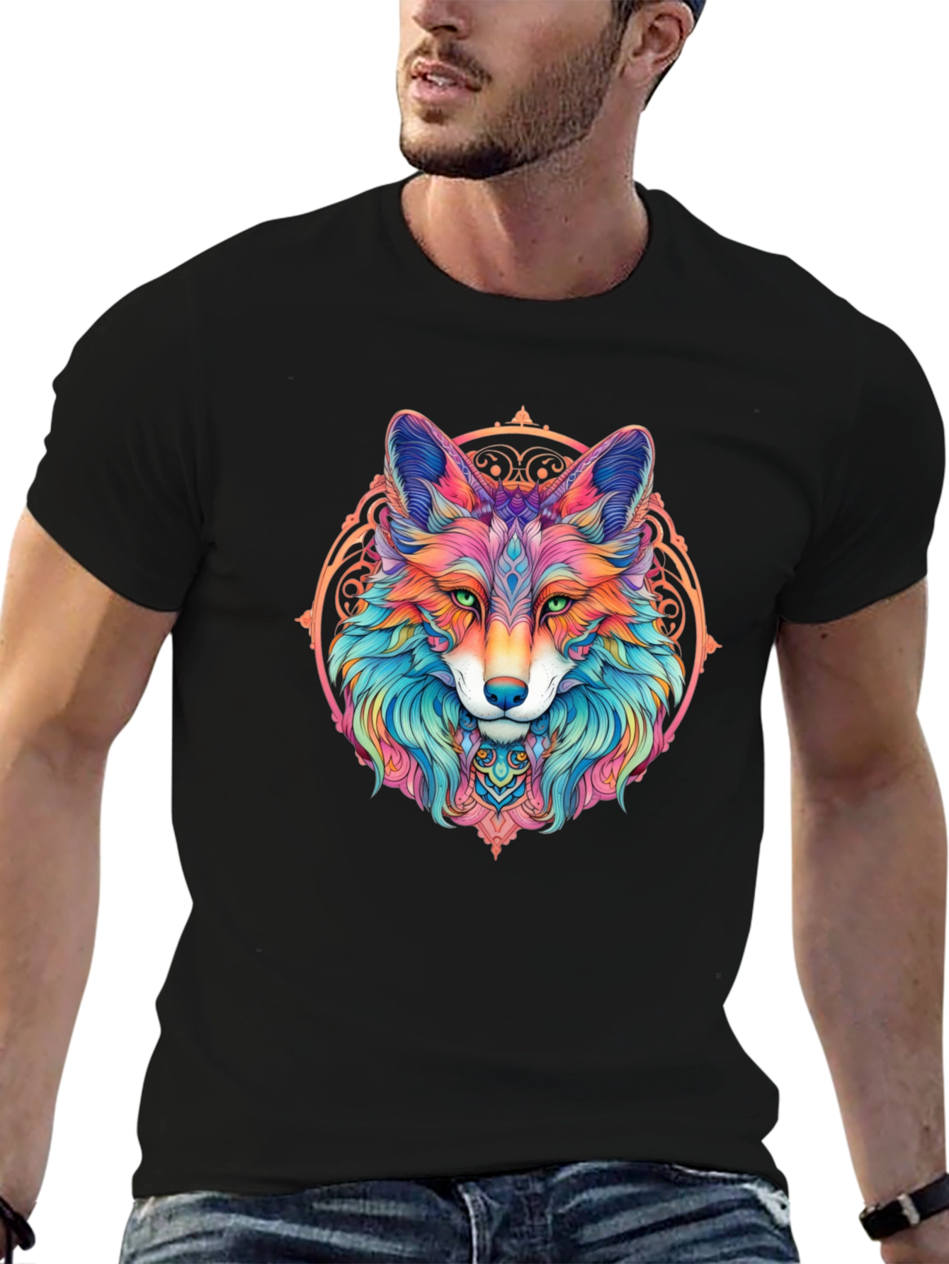 Psychedelic Fox Graphic T-Shirt - Mens Black Tee
