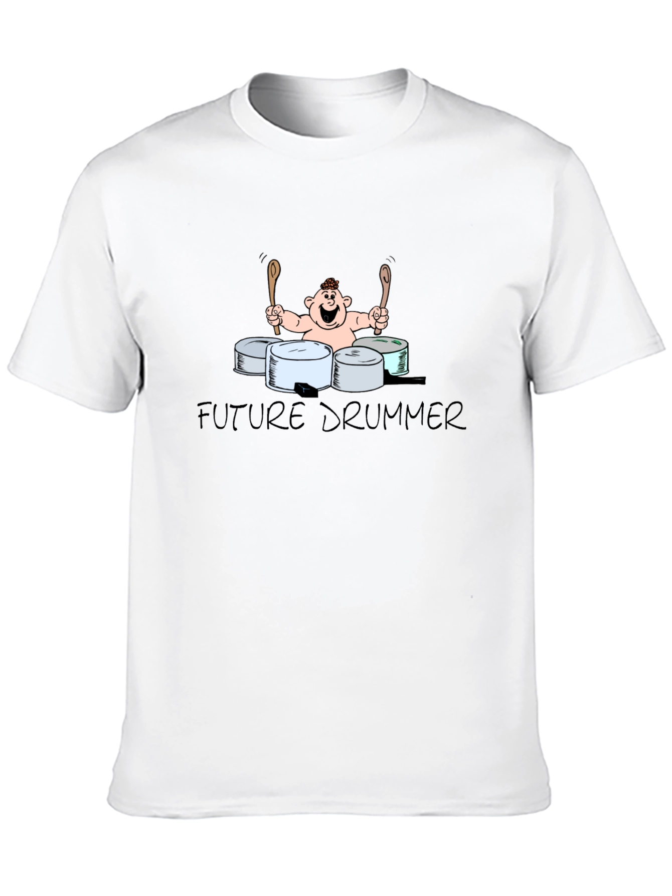 Future Drummer Cartoon Black T-Shirt