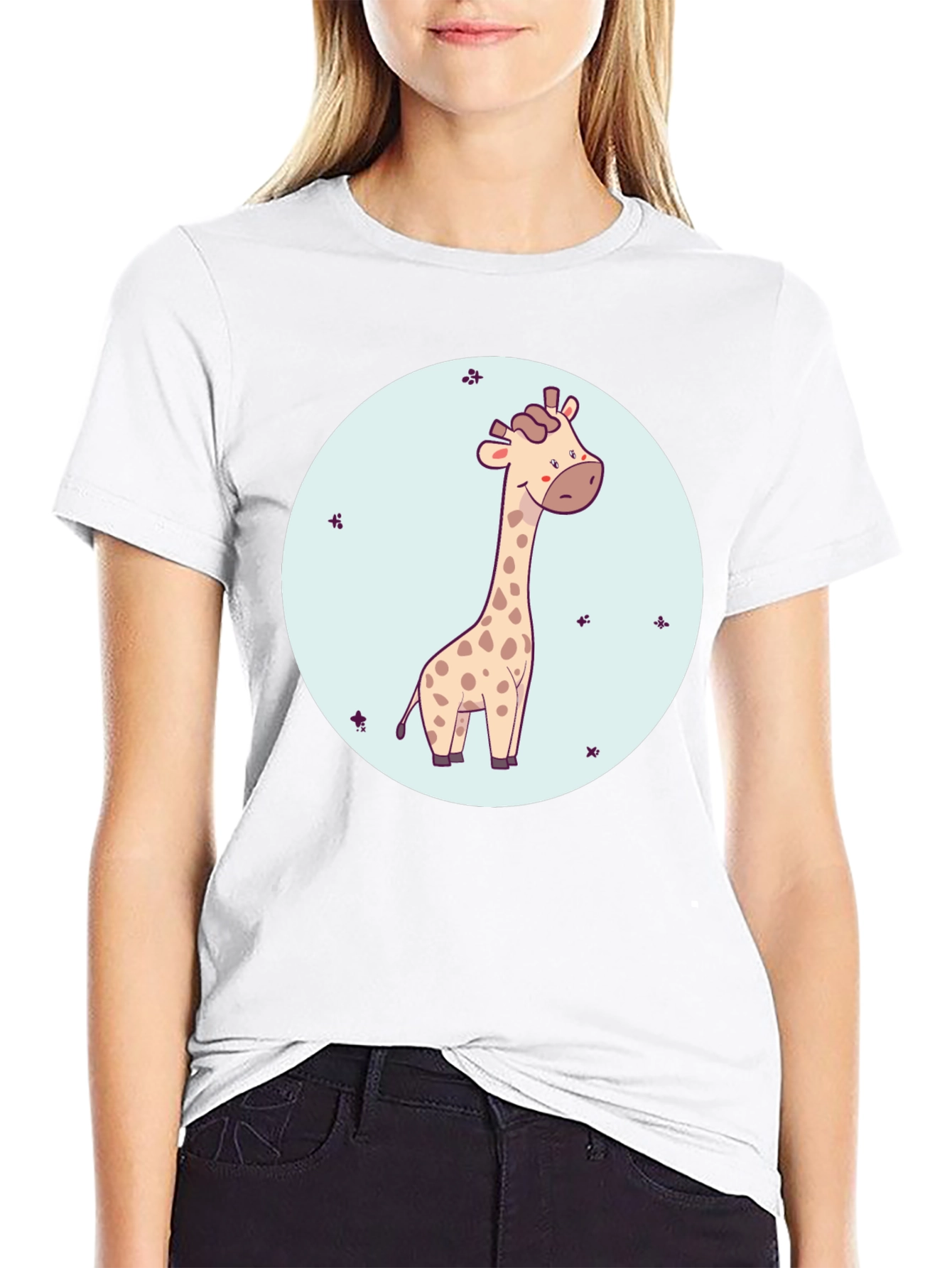 Cute Giraffe Graphic Tee - Black Cotton Comfort