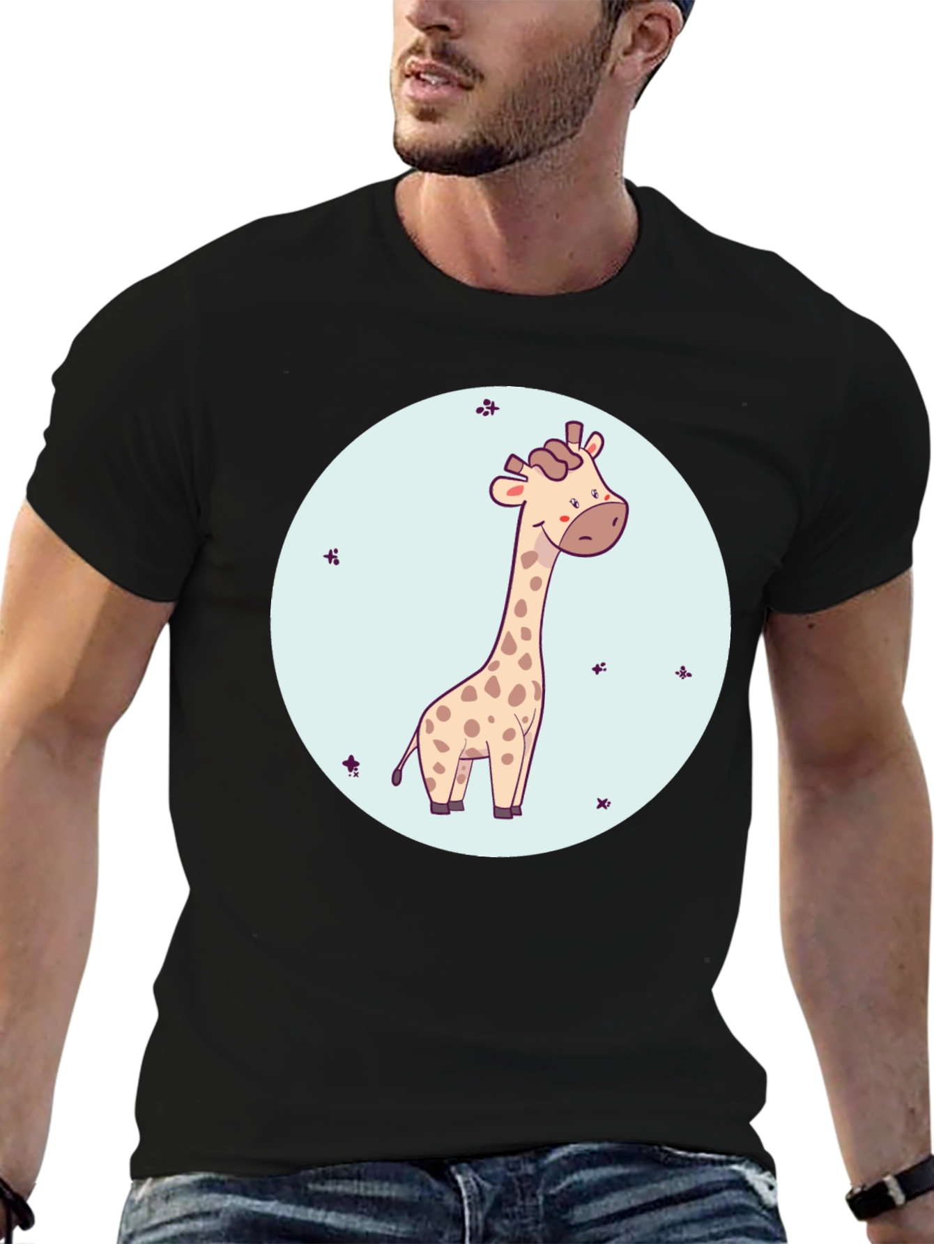 Cute Giraffe Graphic Tee - Black Cotton Comfort