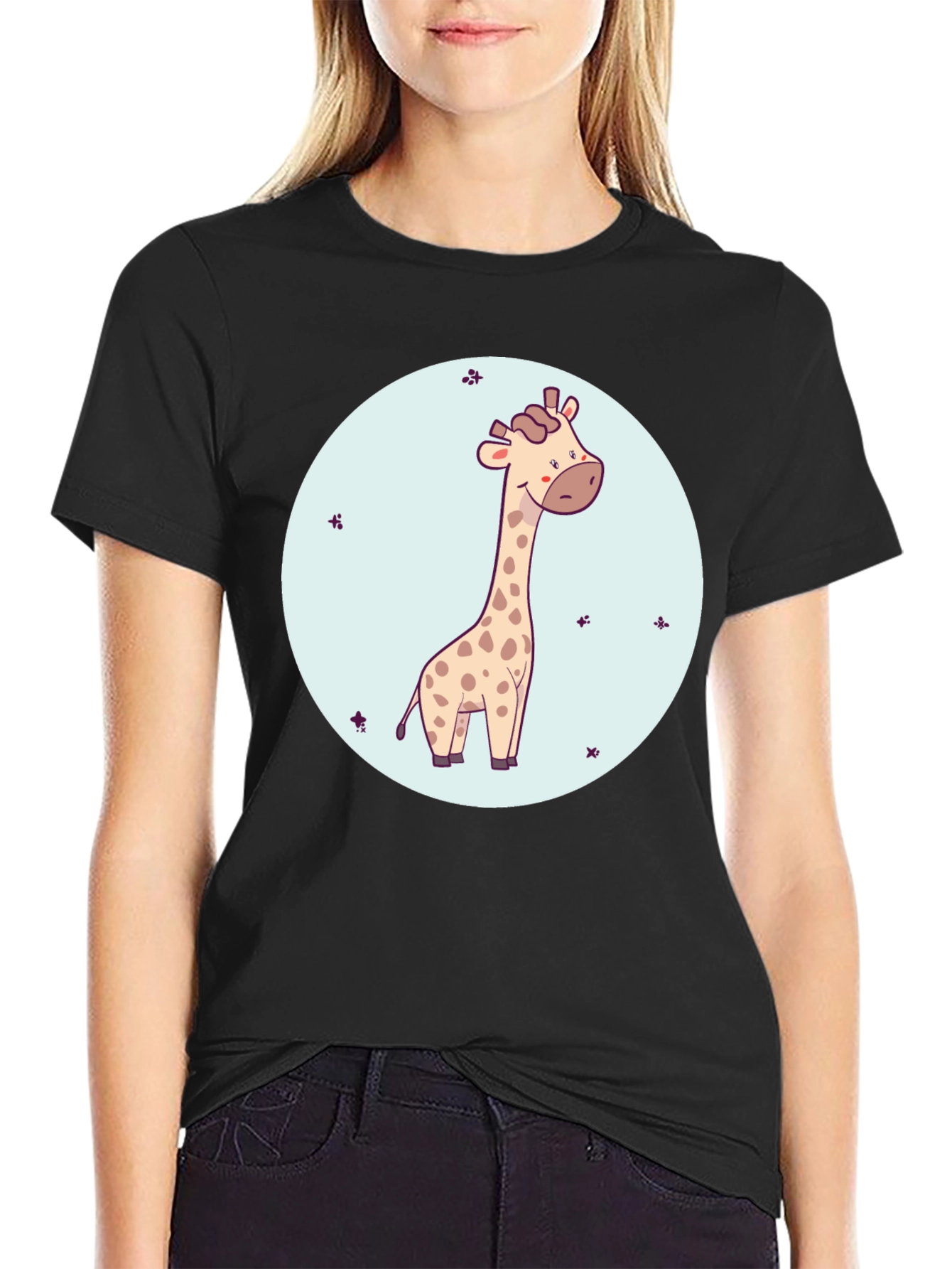 Cute Giraffe Graphic Tee - Black Cotton Comfort