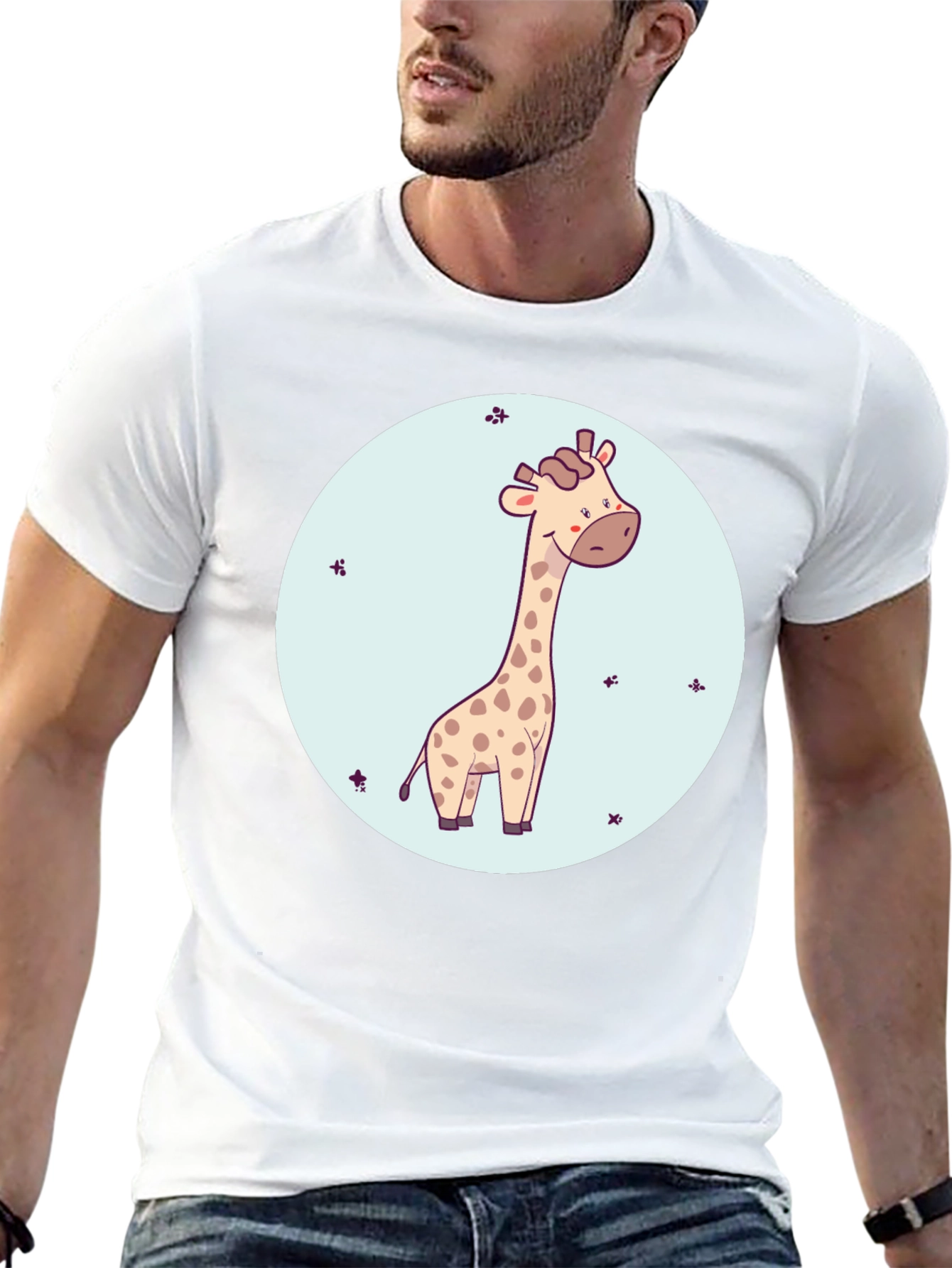 Cute Giraffe Graphic Tee - Black Cotton Comfort