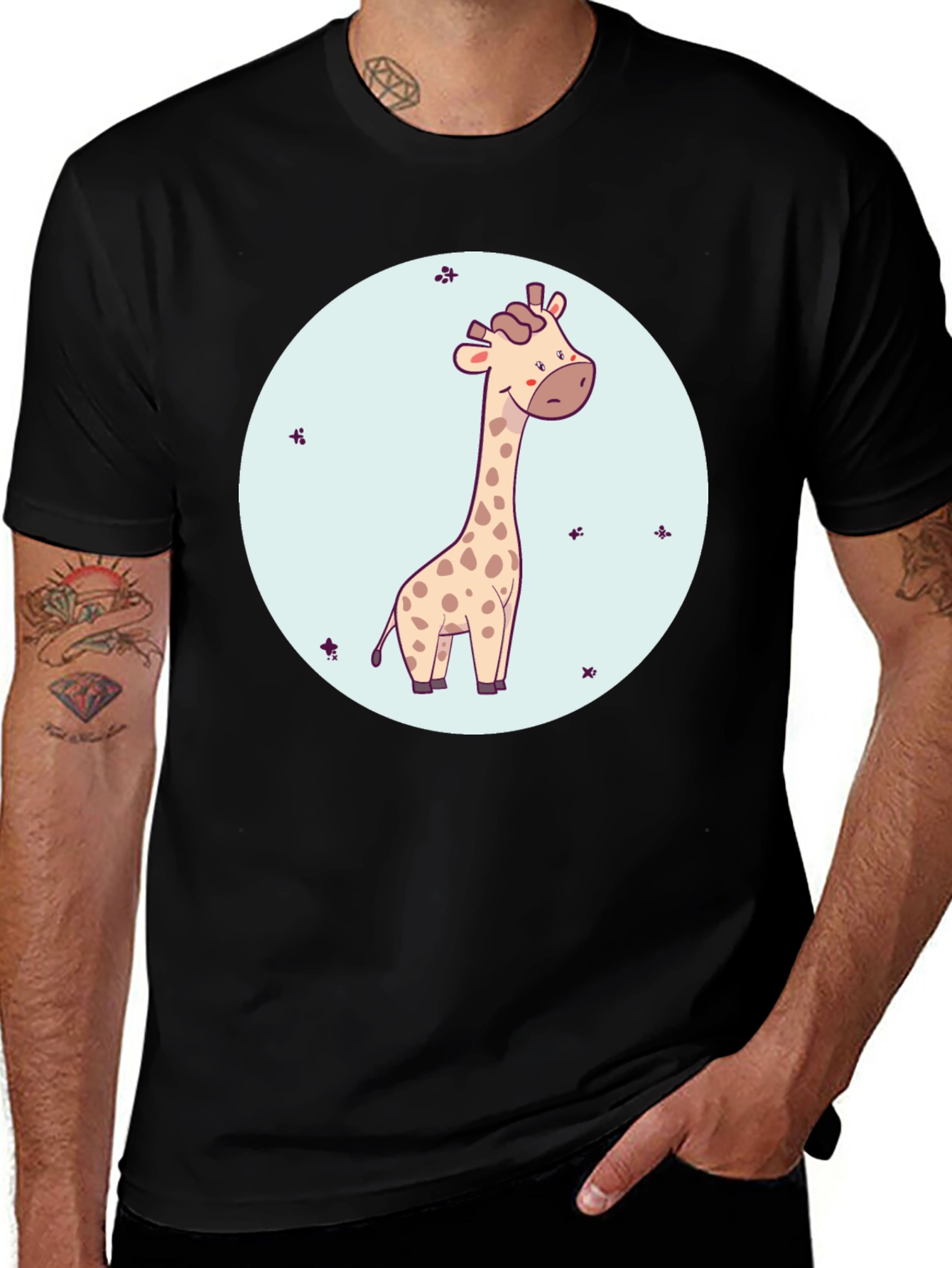Cute Giraffe Graphic Tee - Black Cotton Comfort