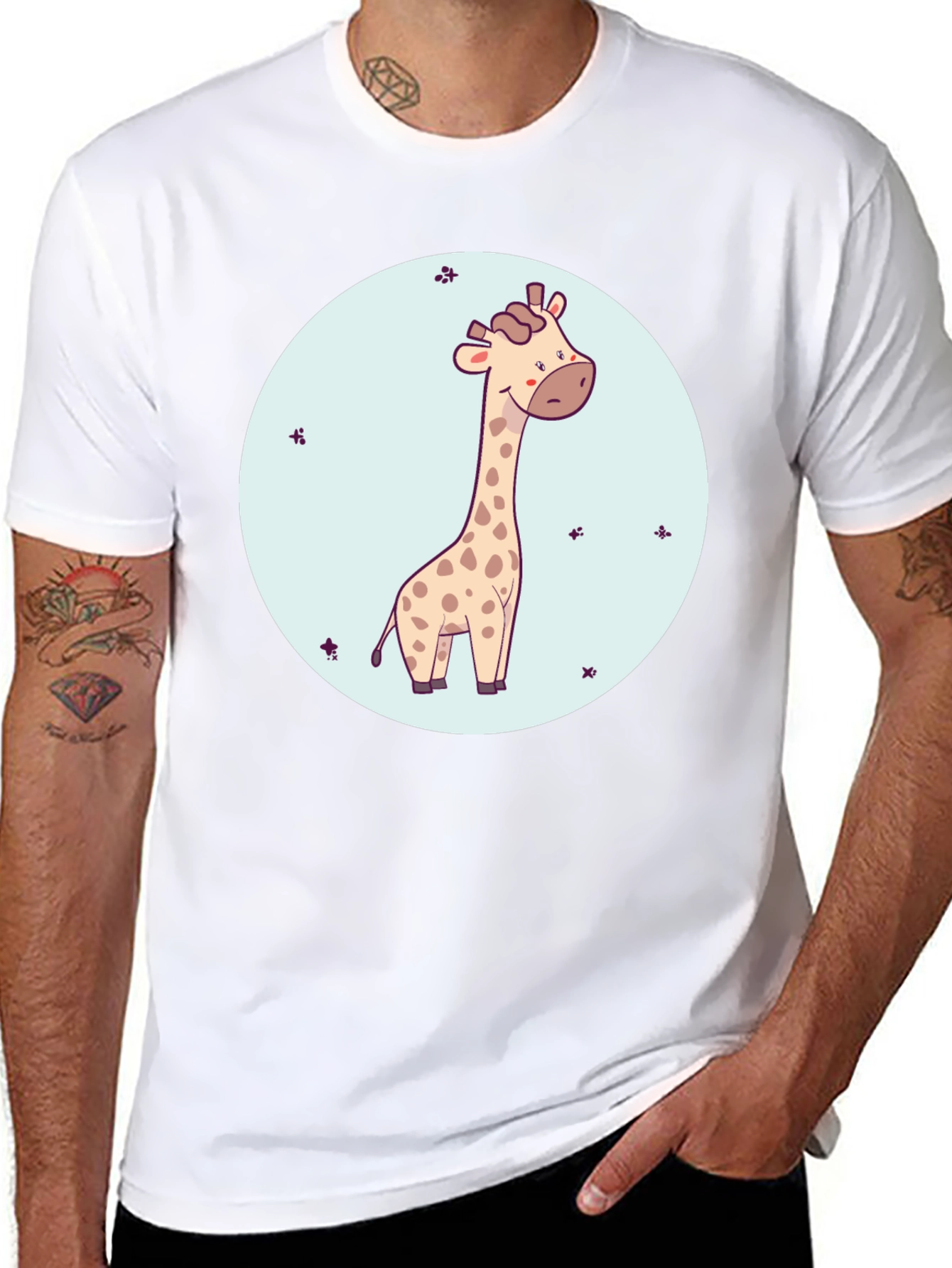 Cute Giraffe Graphic Tee - Black Cotton Comfort