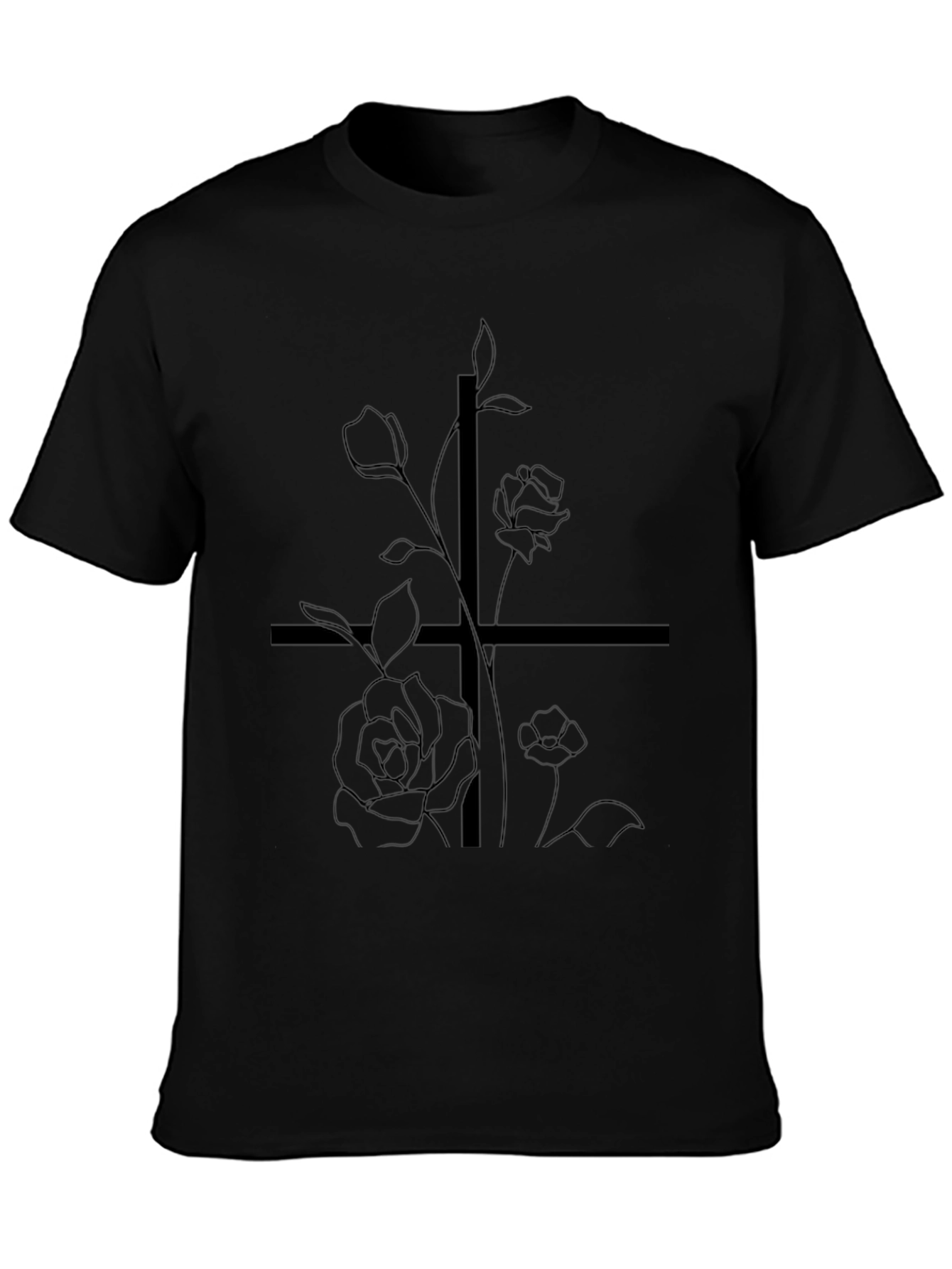 Black Floral Cross Graphic T-Shirt
