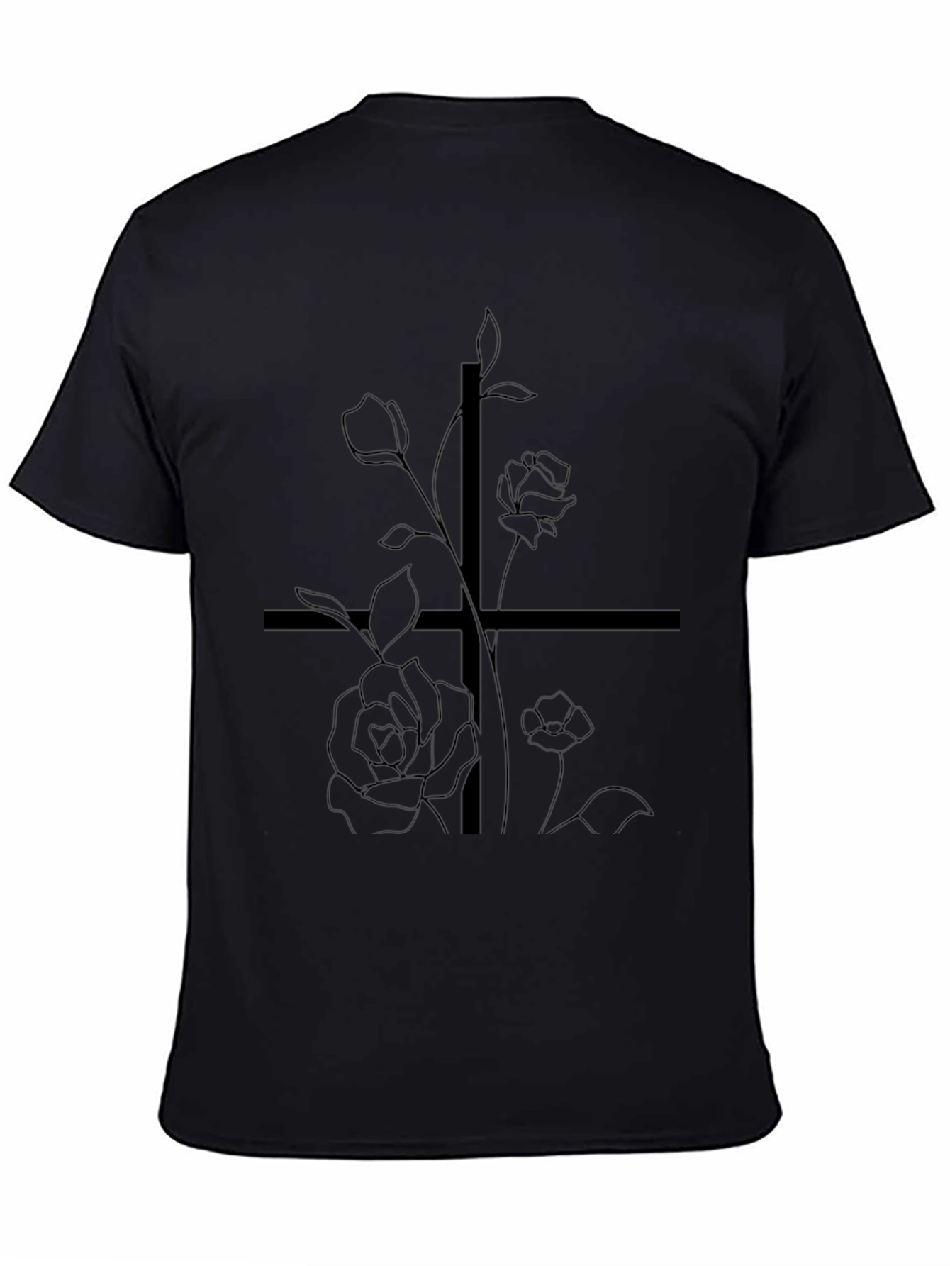Black Floral Cross Graphic T-Shirt