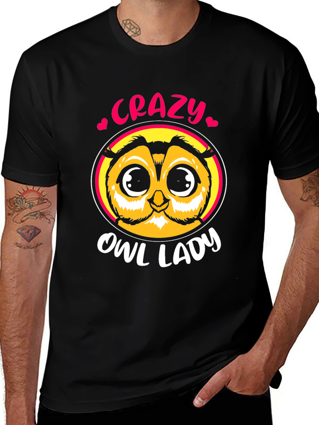 Crazy Owl Lady Black T-Shirt