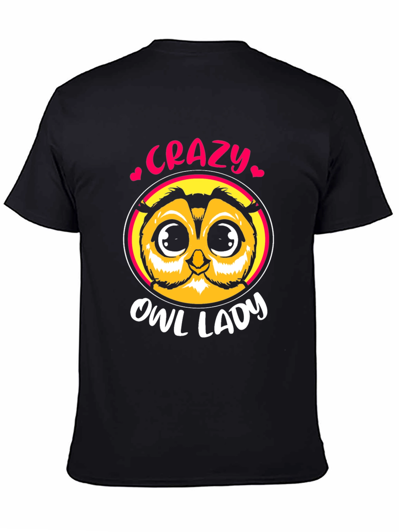 Crazy Owl Lady Black T-Shirt