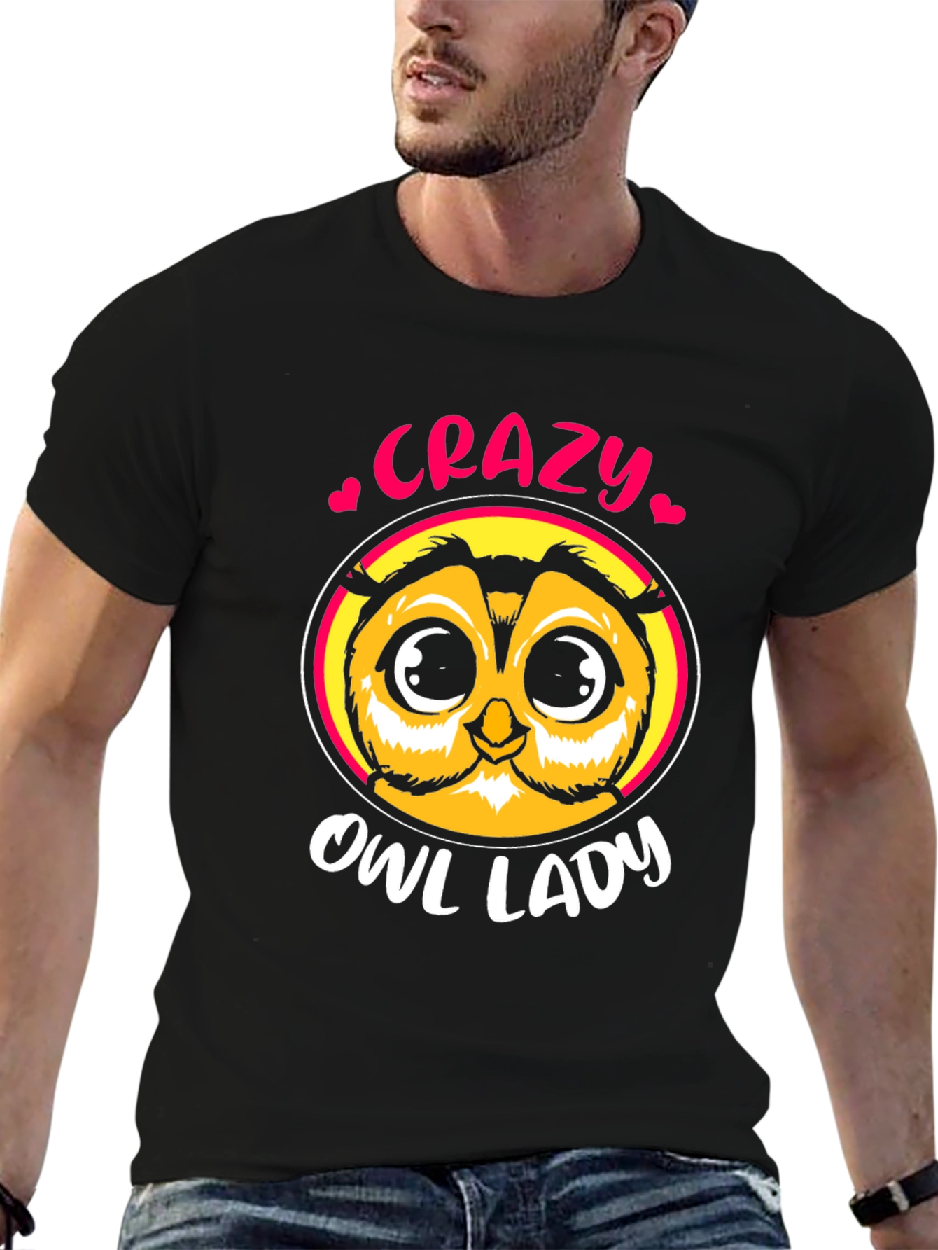 Crazy Owl Lady Black T-Shirt
