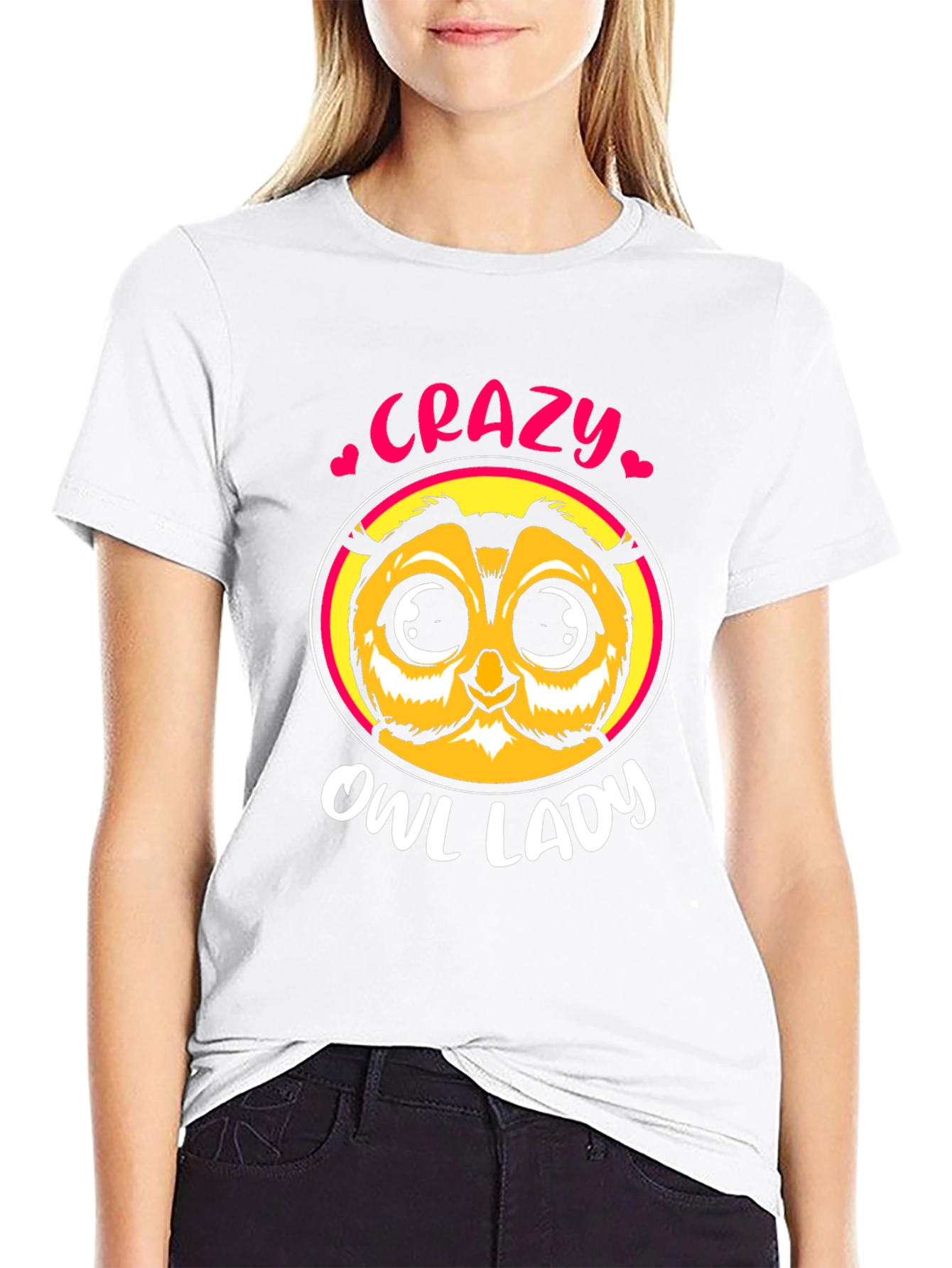 Crazy Owl Lady Black T-Shirt