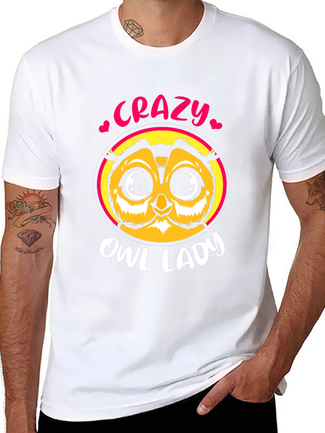 Crazy Owl Lady Black T-Shirt