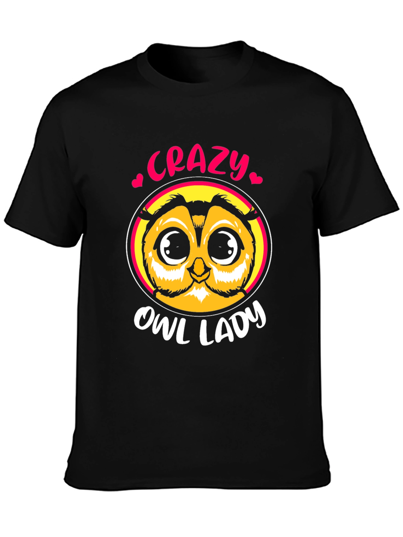 Crazy Owl Lady Black T-Shirt