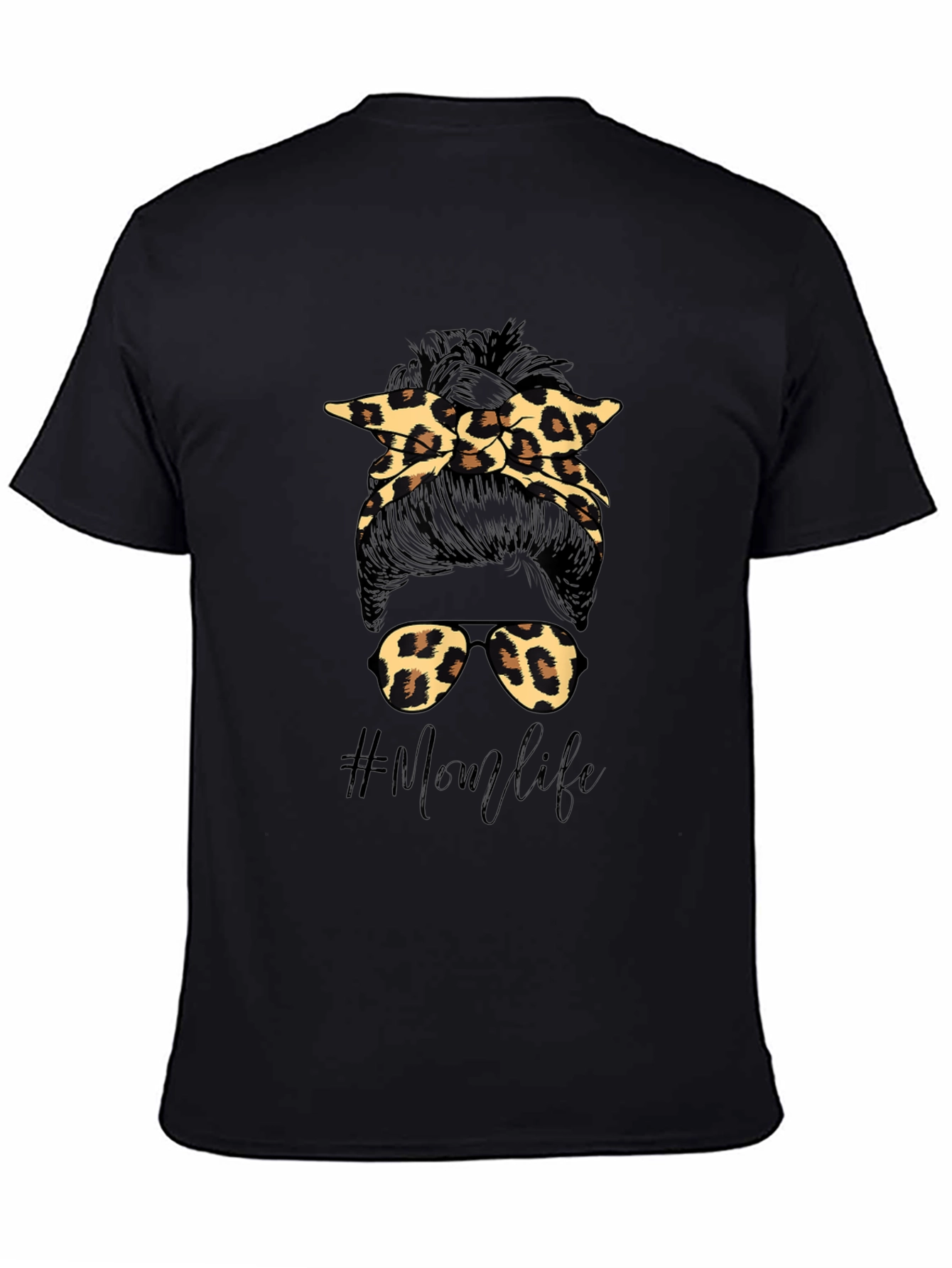 Mom Life Messy Bun Leopard Print T-Shirt