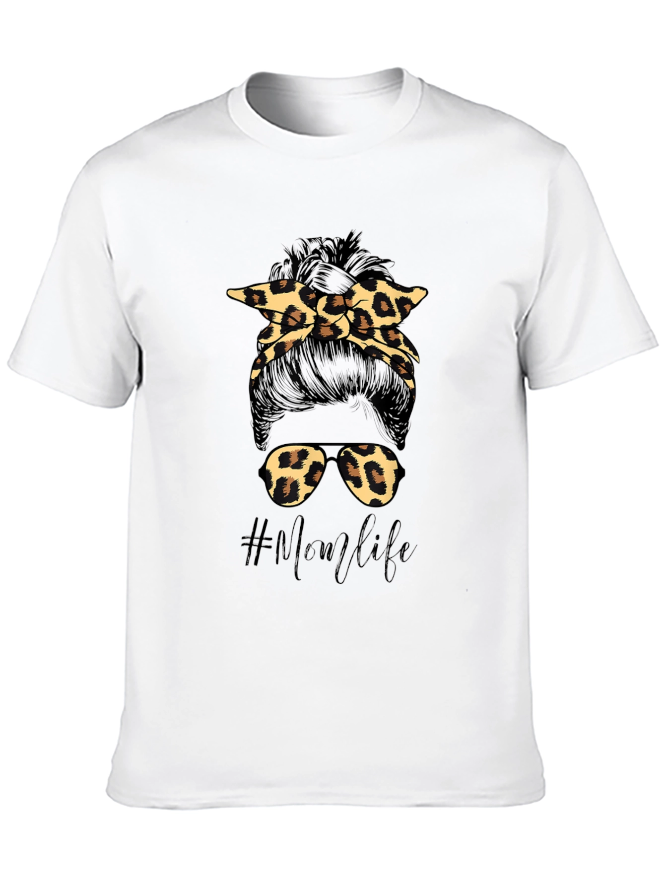 Mom Life Messy Bun Leopard Print T-Shirt