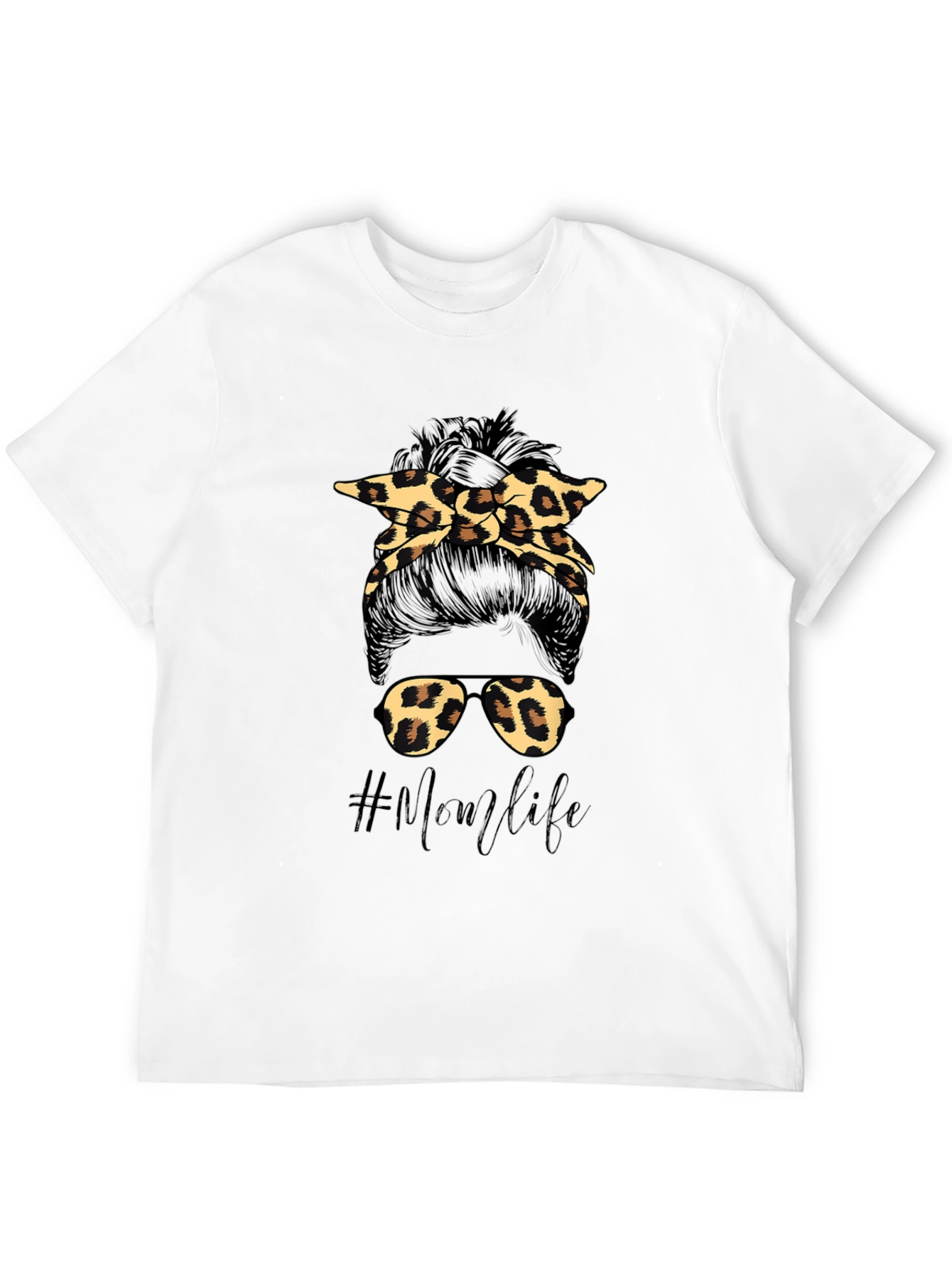 Mom Life Messy Bun Leopard Print T-Shirt
