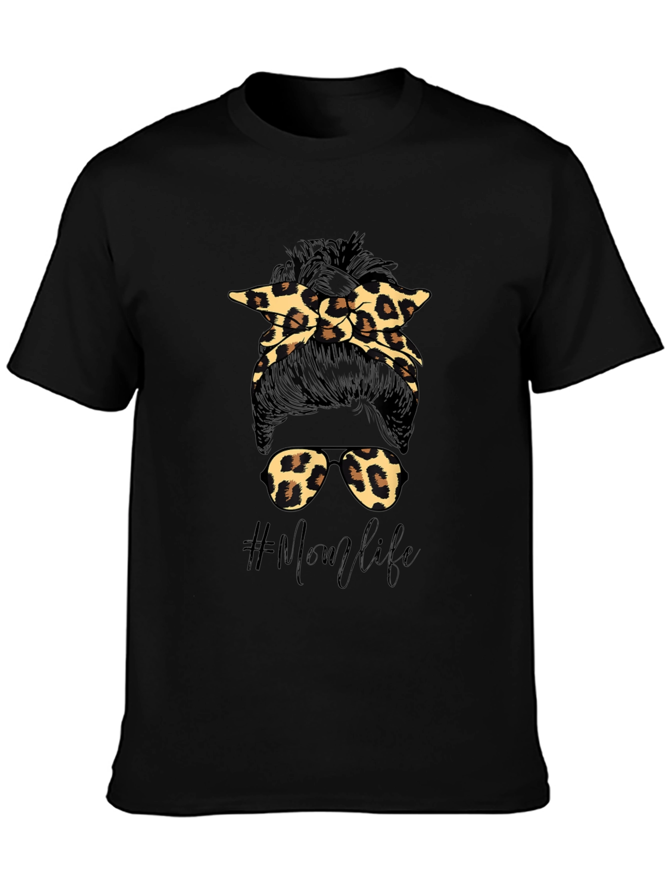 Mom Life Messy Bun Leopard Print T-Shirt