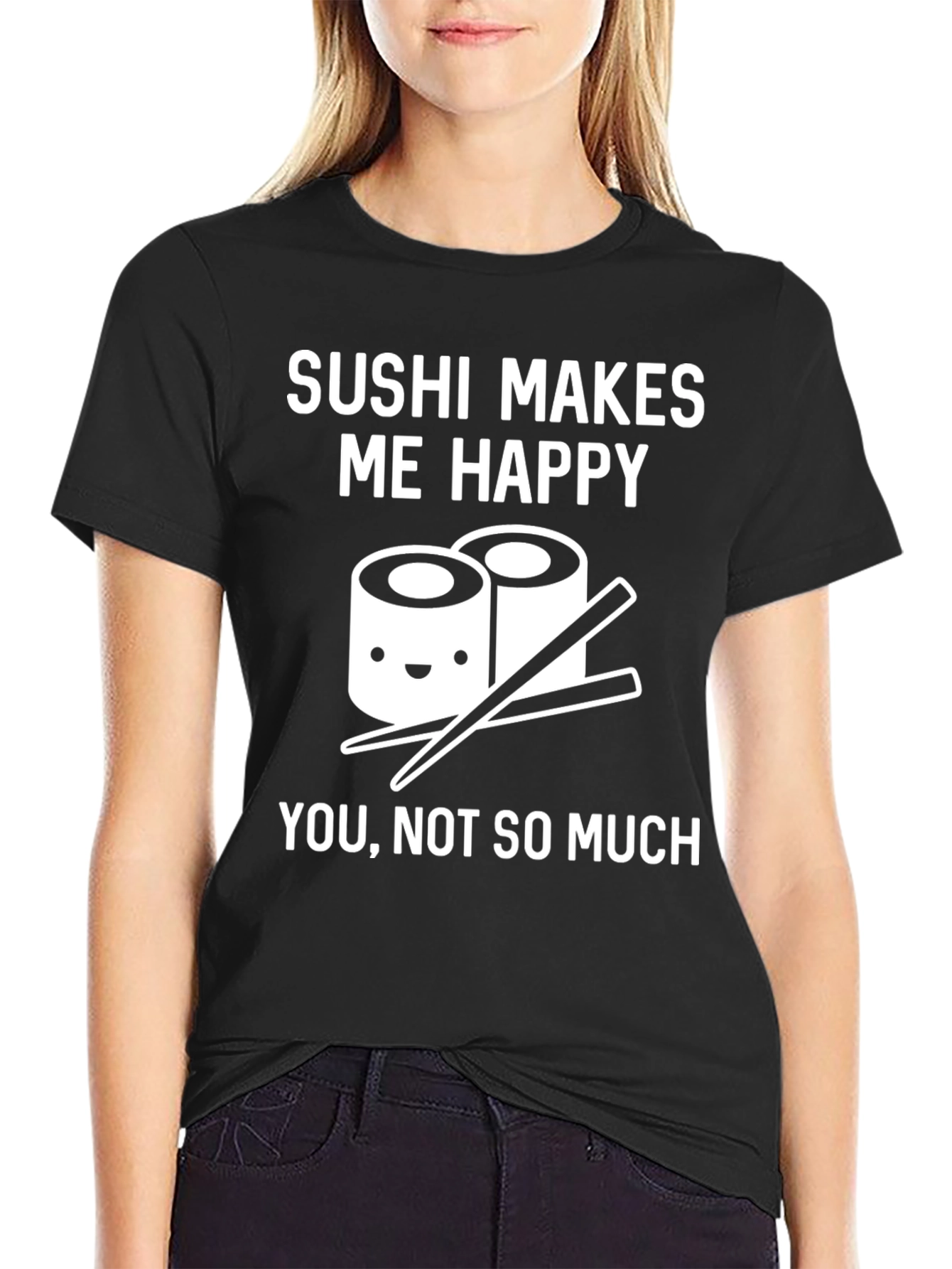 Sushi Makes Me Happy Funny Graphic T-Shirt
