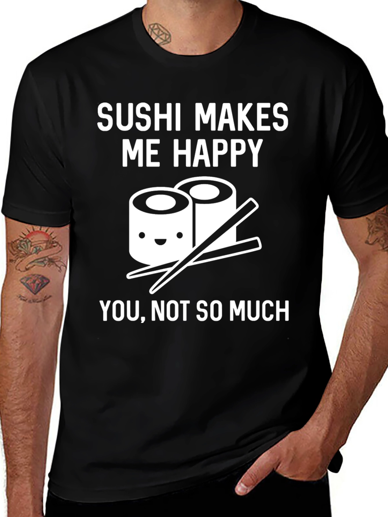 Sushi Makes Me Happy Funny Graphic T-Shirt