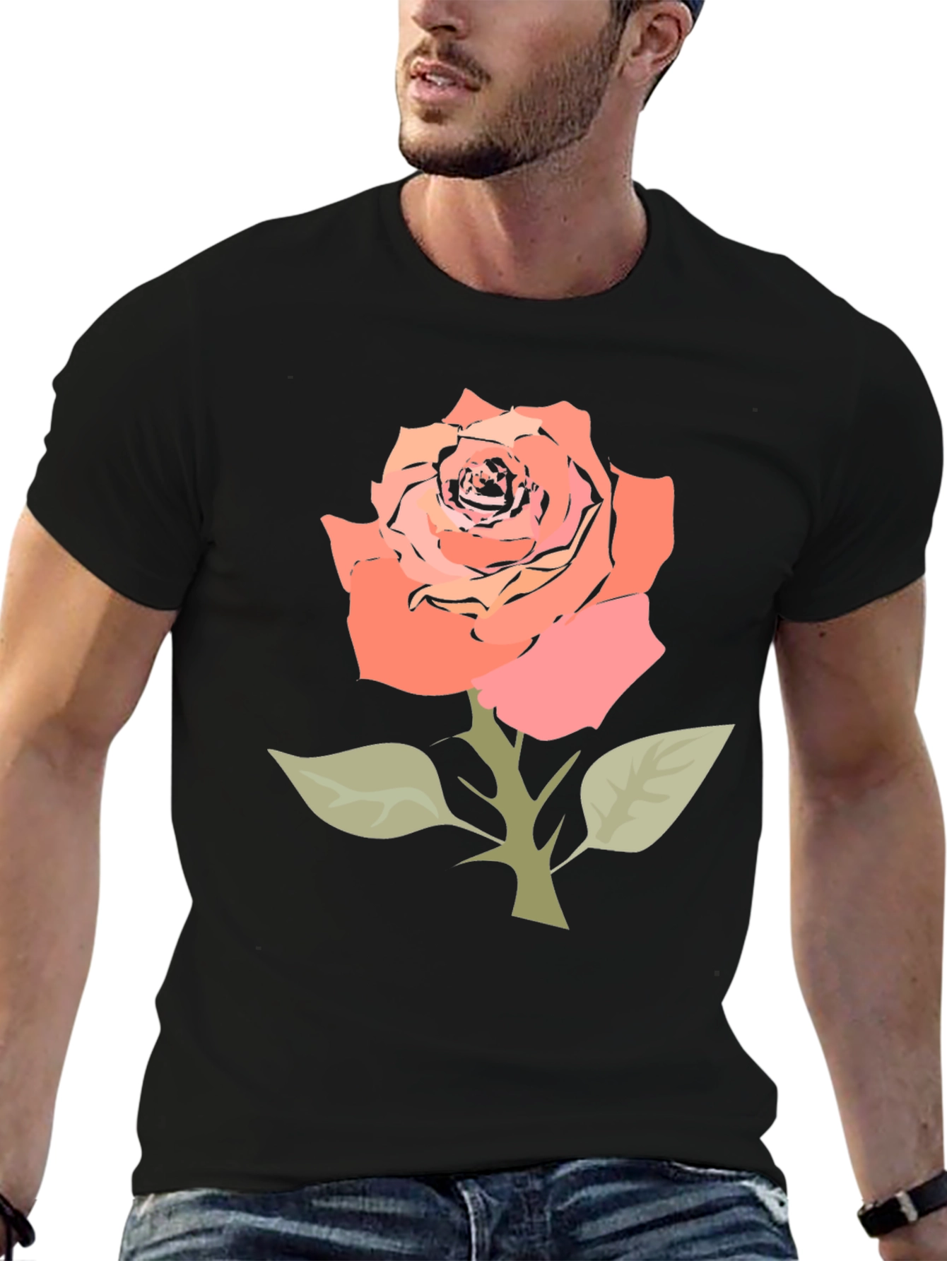 Black Rose Graphic Tee - Stylish Floral T-Shirt