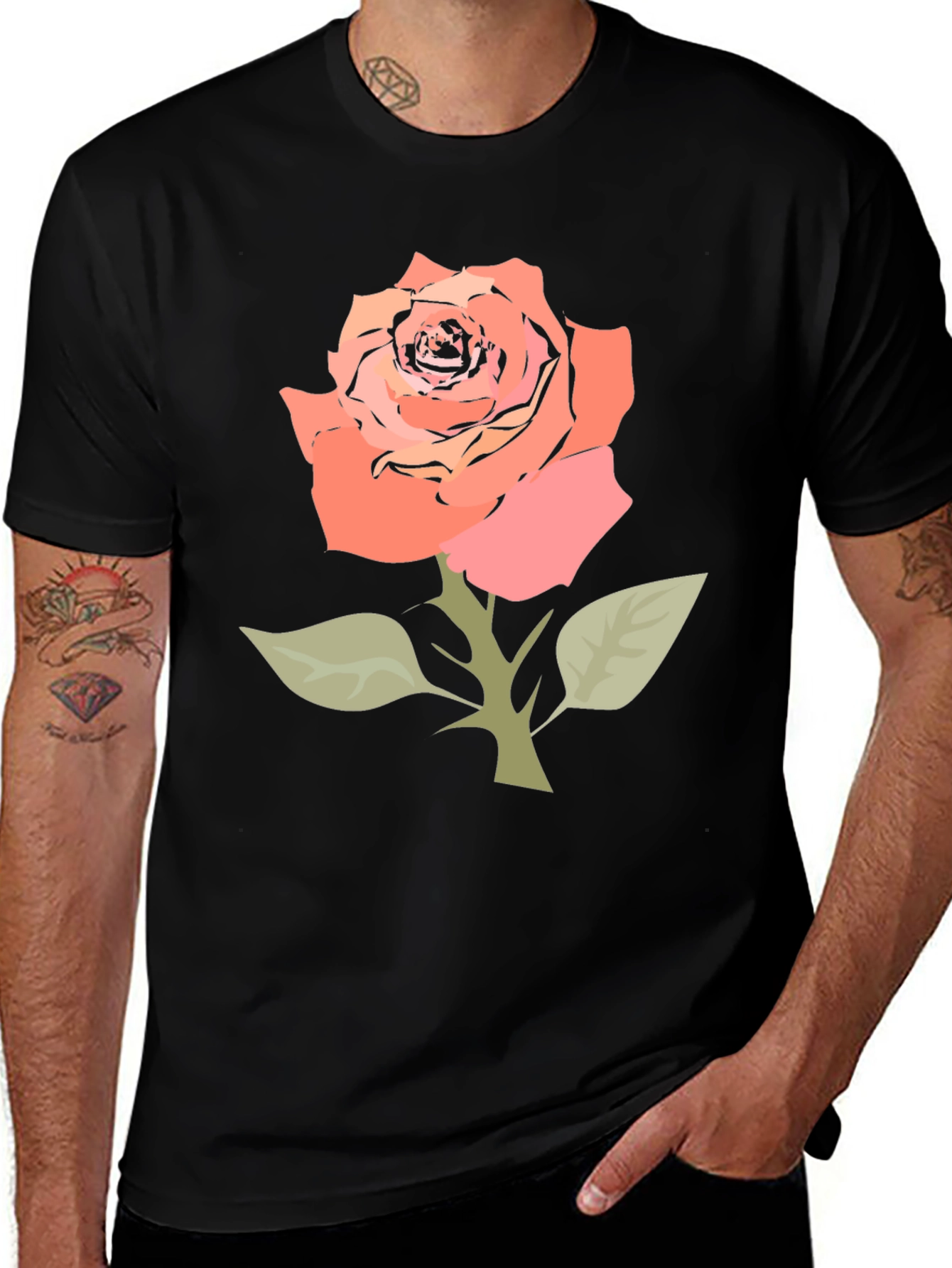 Black Rose Graphic Tee - Stylish Floral T-Shirt