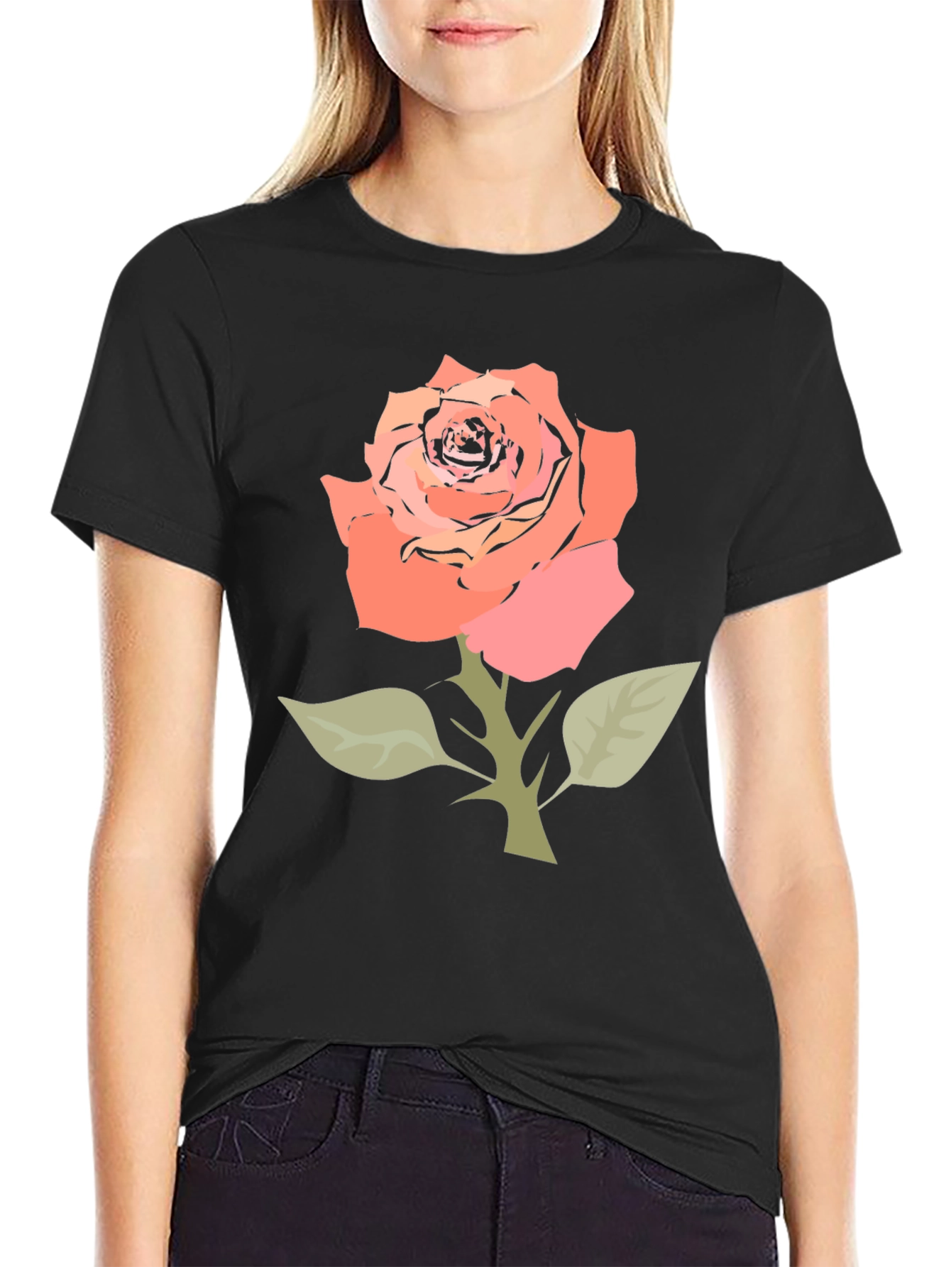 Black Rose Graphic Tee - Stylish Floral T-Shirt