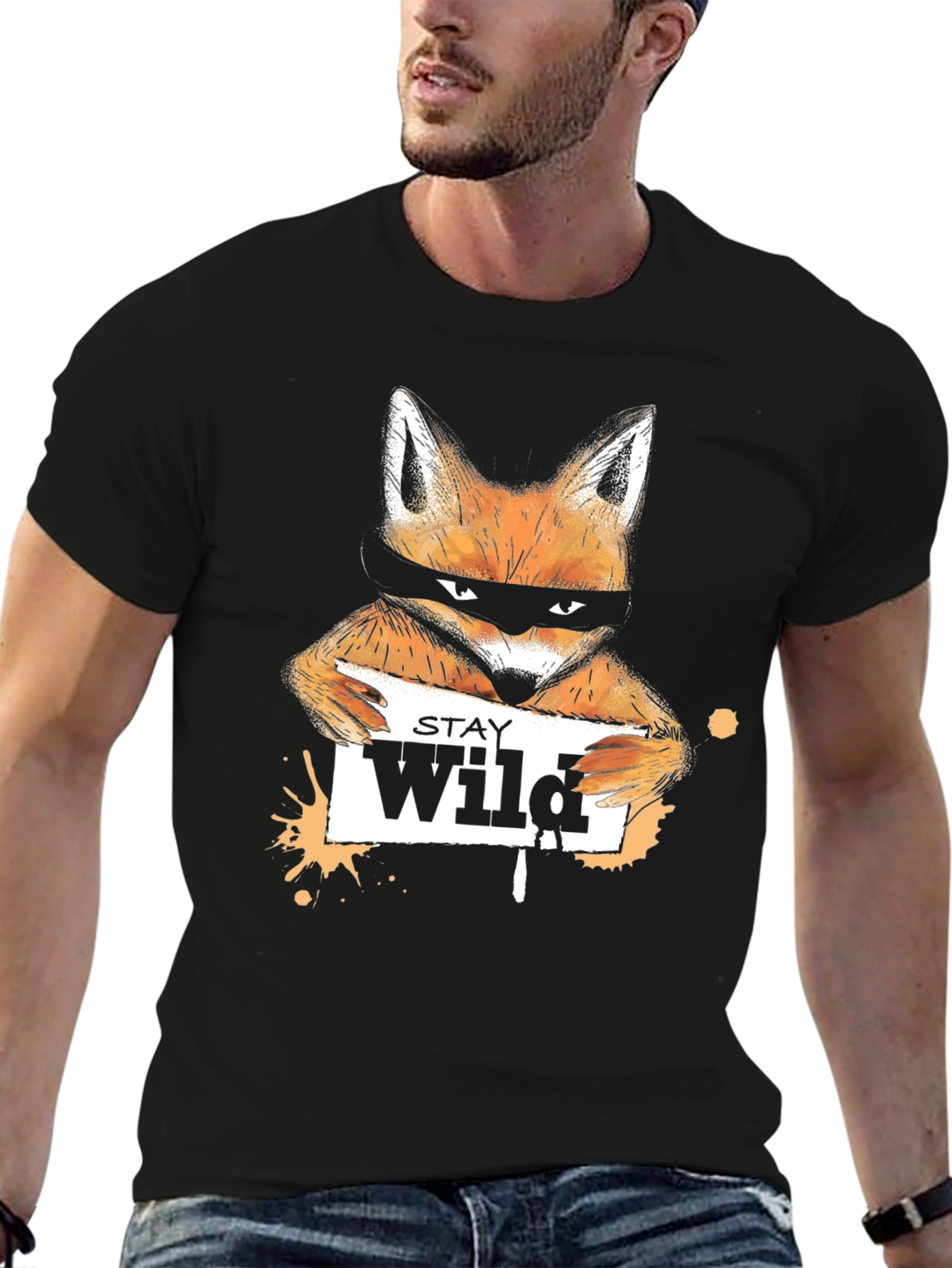 Stay Wild Fox Graphic Tee - Black Casual T-Shirt