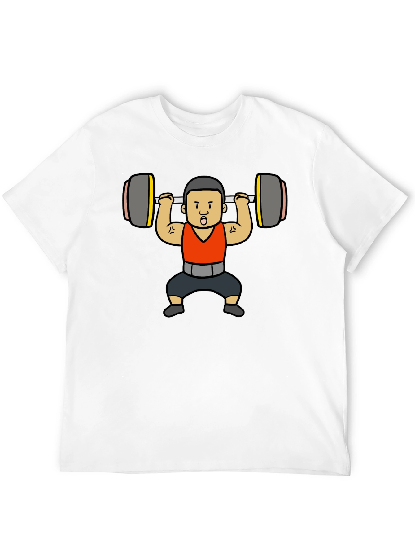Weightlifter Cartoon Graphic T-Shirt - Black
