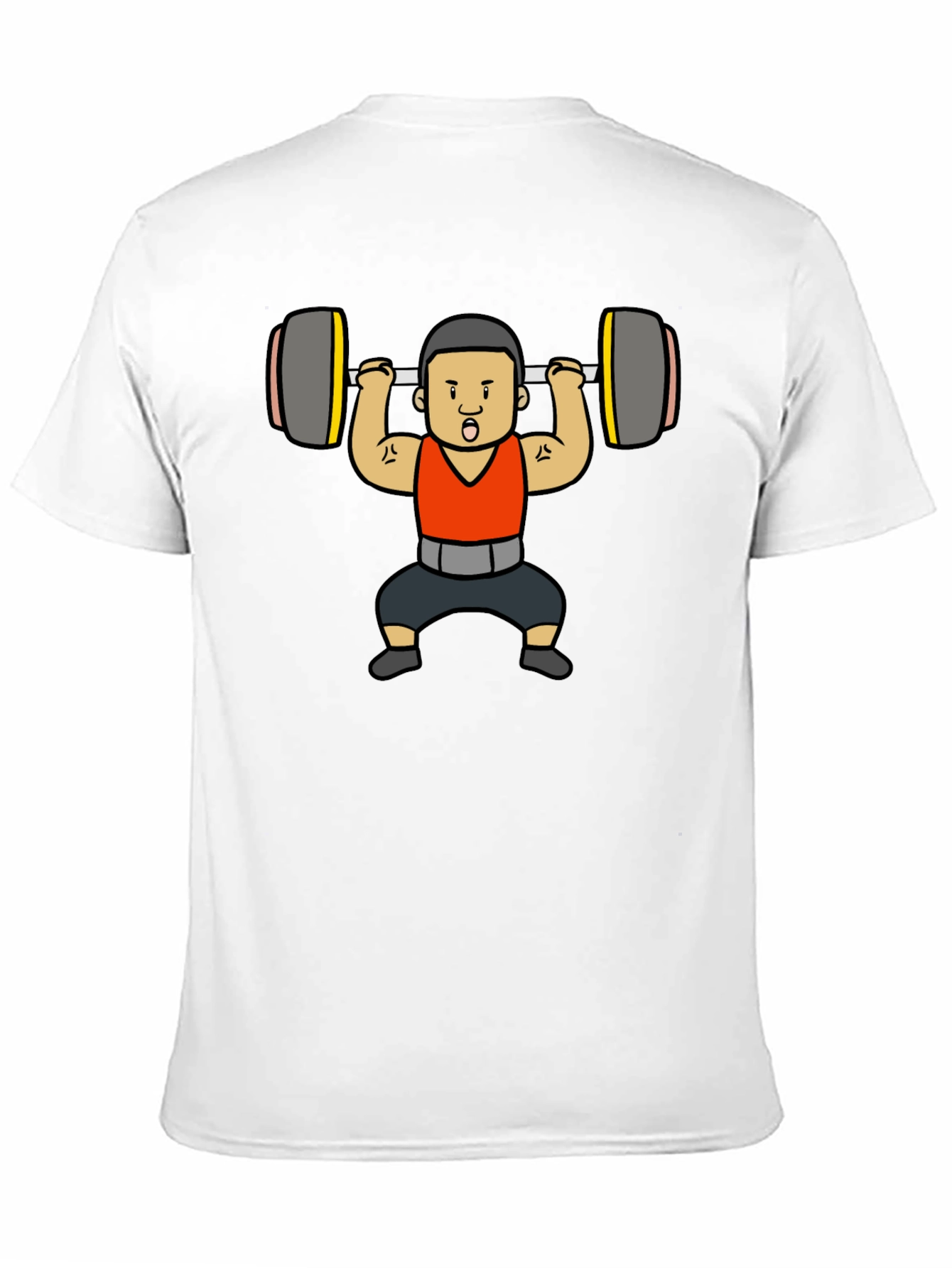 Weightlifter Cartoon Graphic T-Shirt - Black