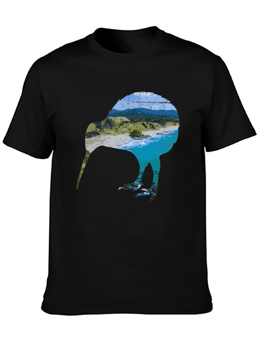 Kiwi Bird Landscape Graphic Tee - Black