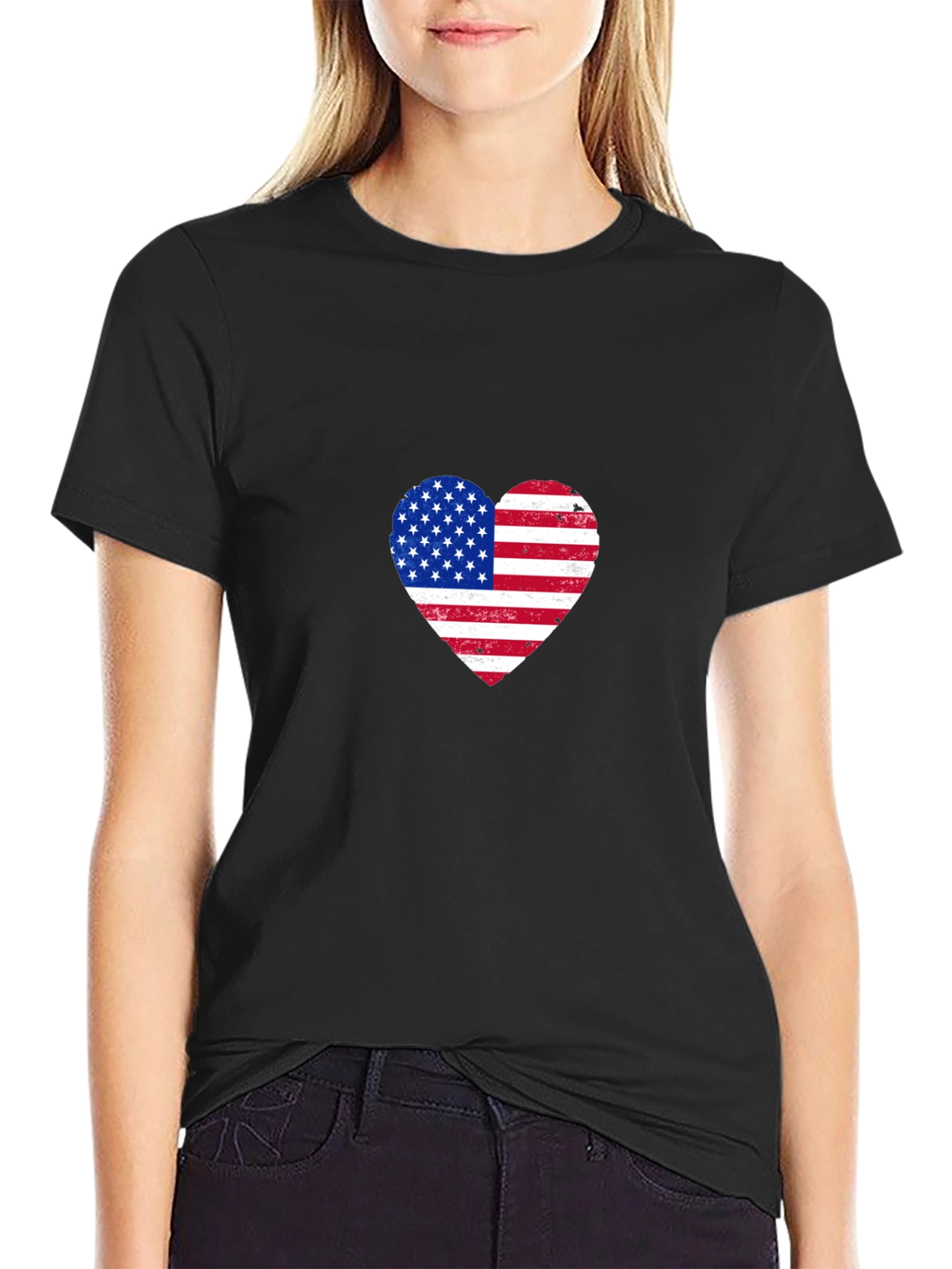 American Flag Heart Graphic T-Shirt