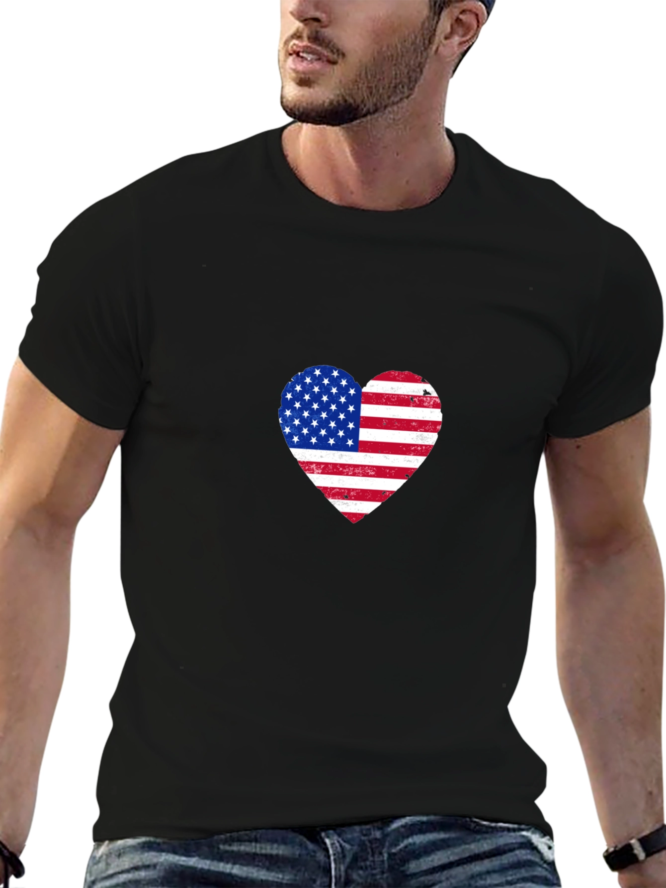 American Flag Heart Graphic T-Shirt