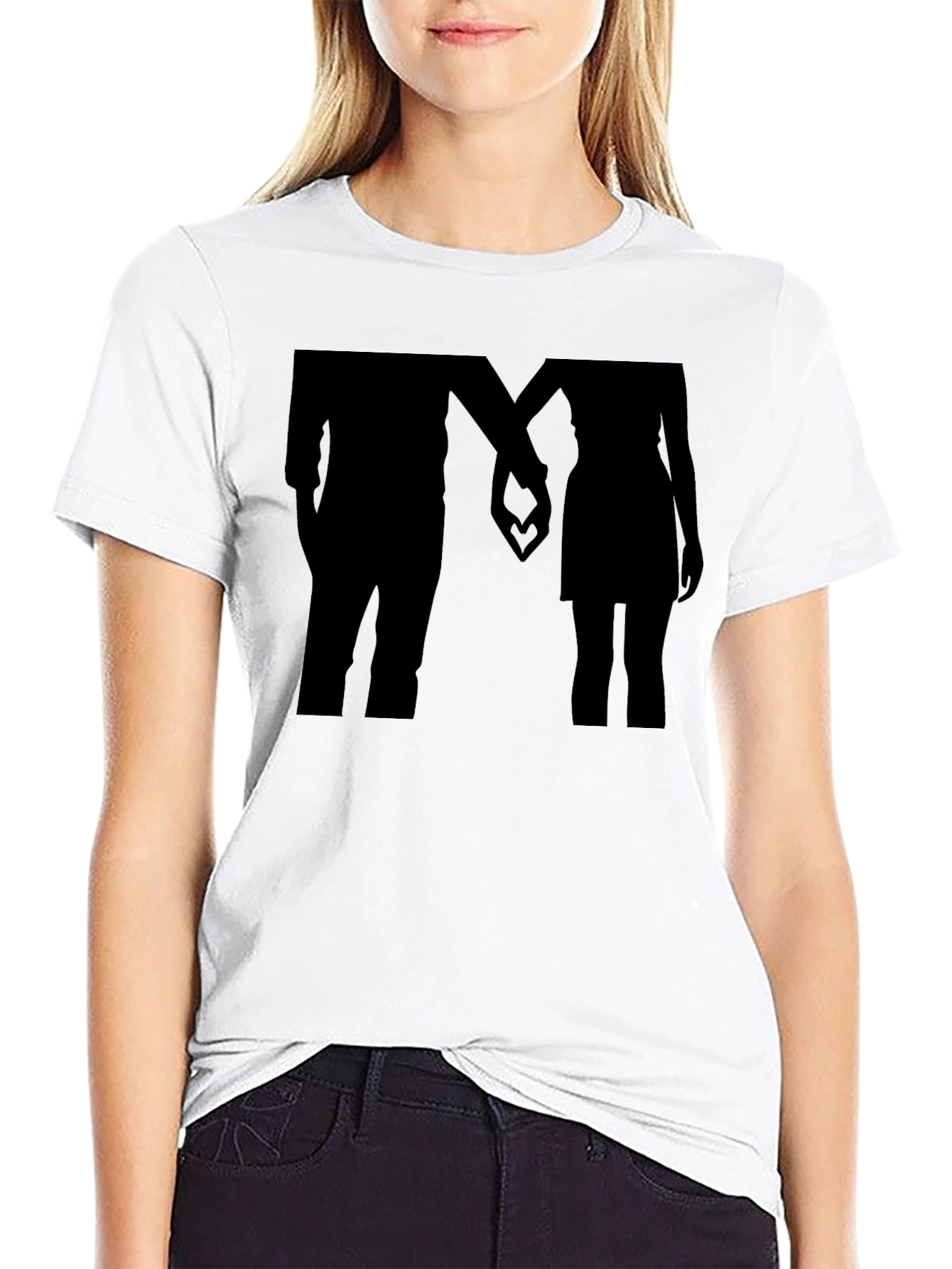 Romantic Couple Silhouette Black T-Shirt