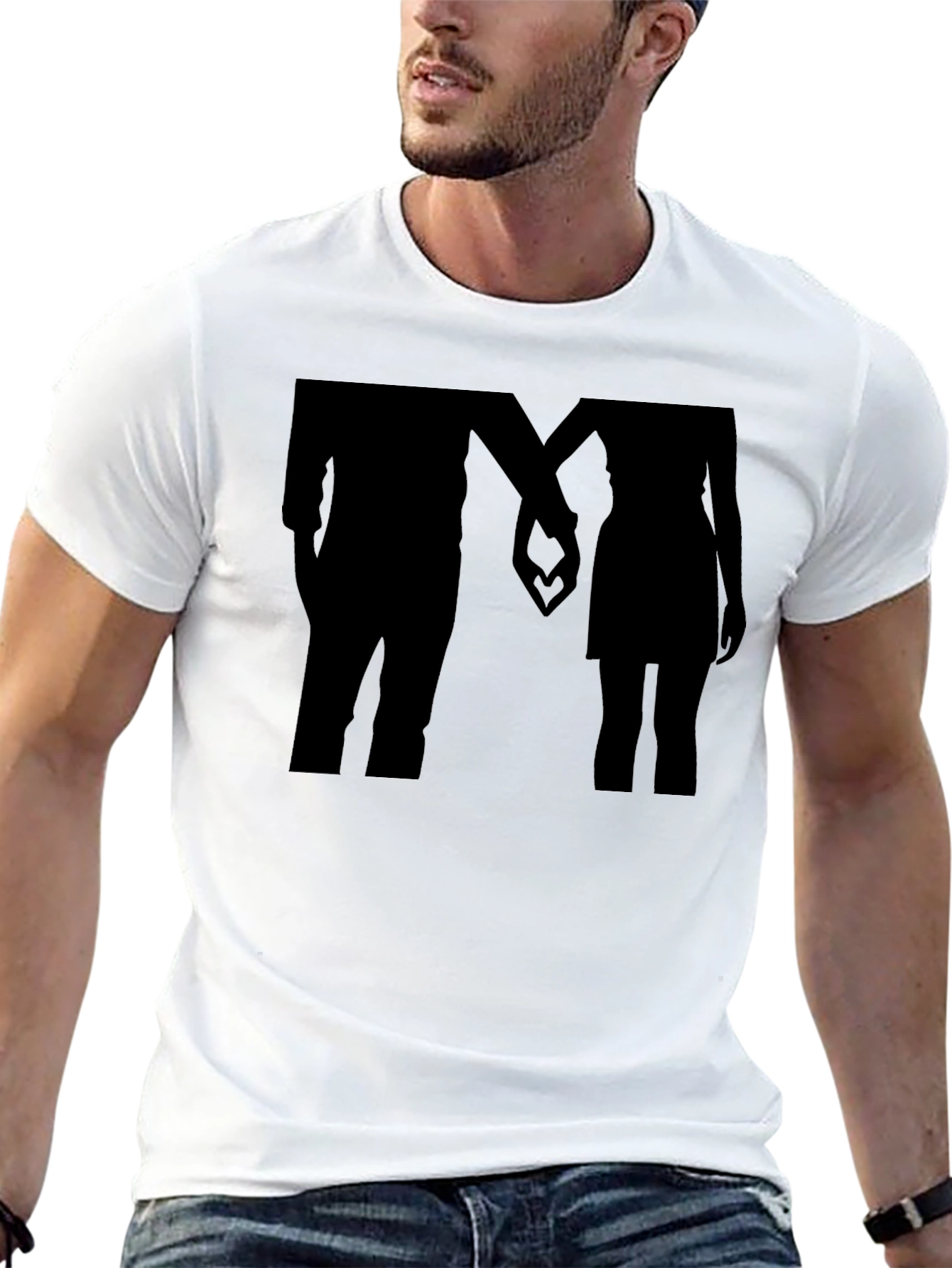 Romantic Couple Silhouette Black T-Shirt