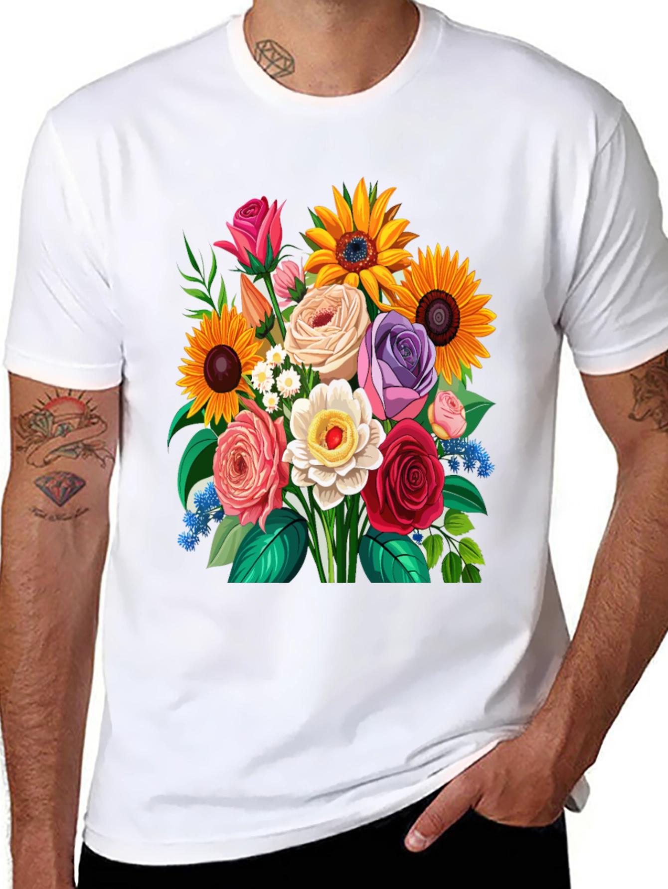 Floral Bouquet Graphic Tee - Mens Casual T-Shirt