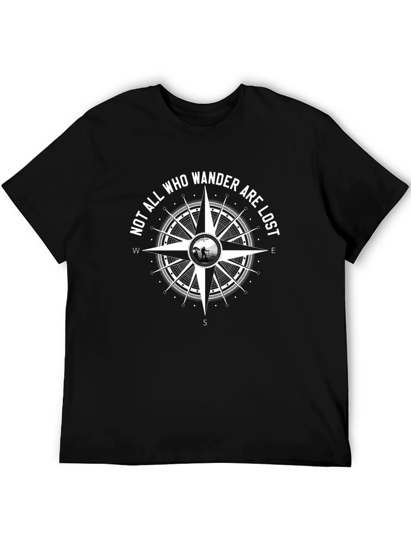 Not All Who Wander Compass Graphic Tee - Black