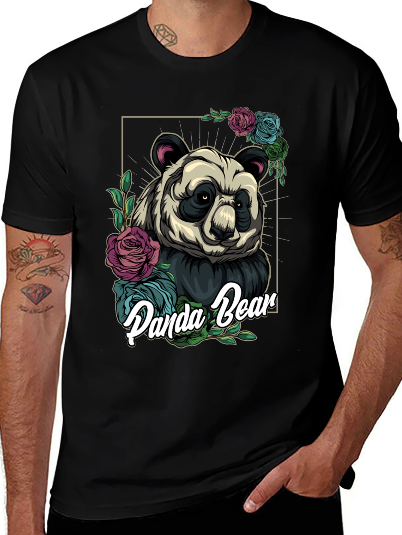 Panda Bear Floral T-Shirt - Unique Graphic Tee