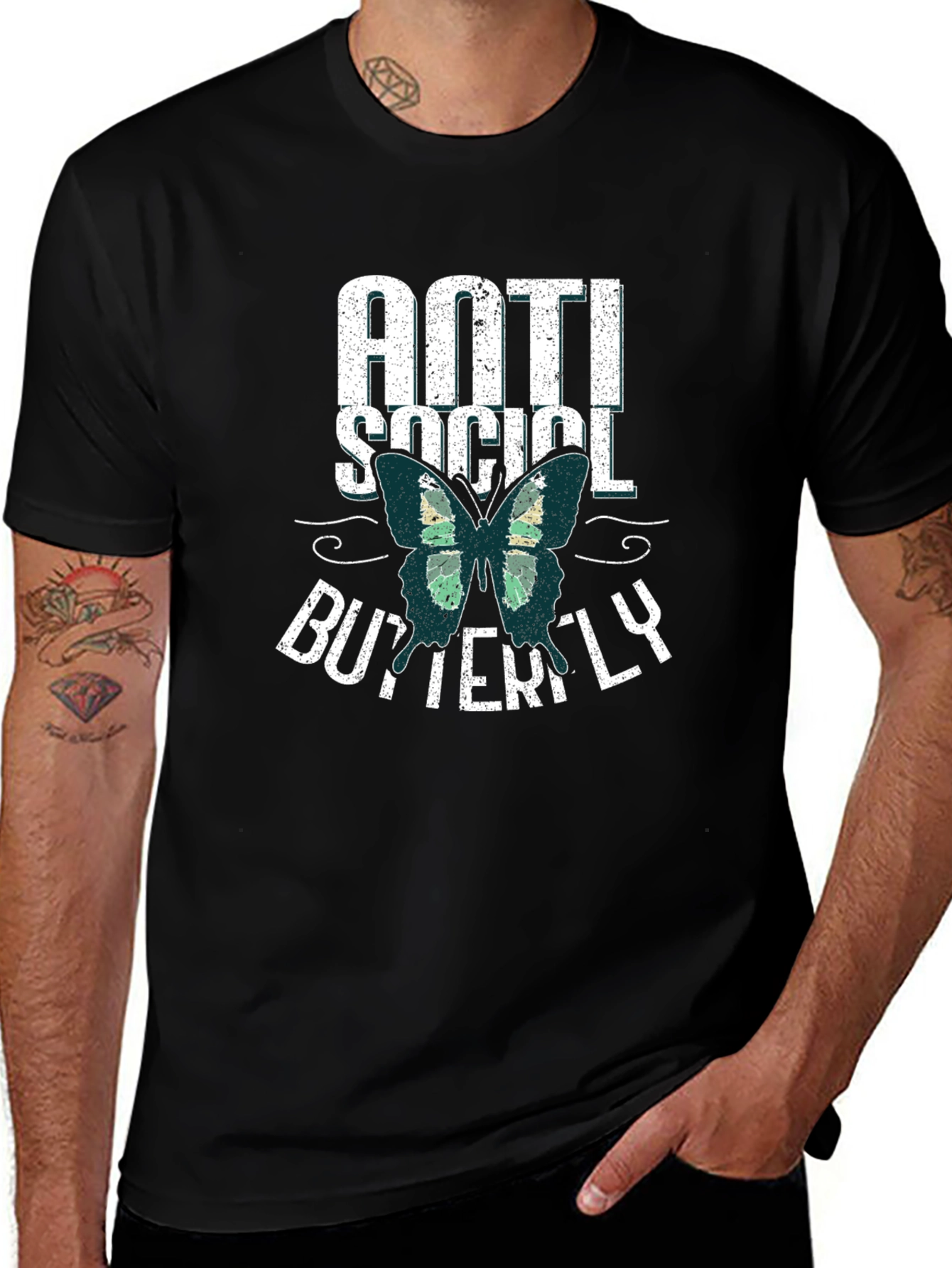 Anti Social Butterfly Graphic T-Shirt