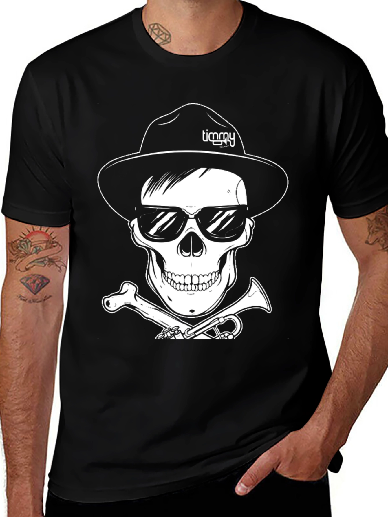 Skull with Hat & Sunglasses Graphic Tee