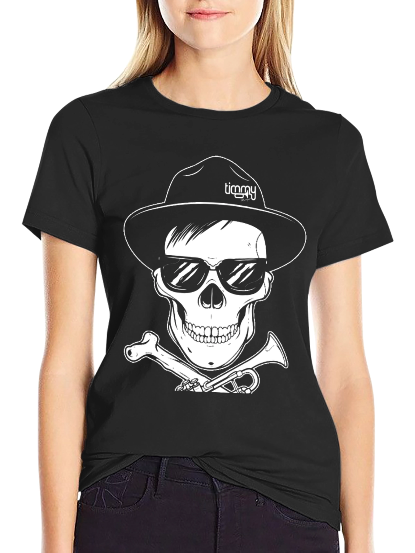 Skull with Hat & Sunglasses Graphic Tee