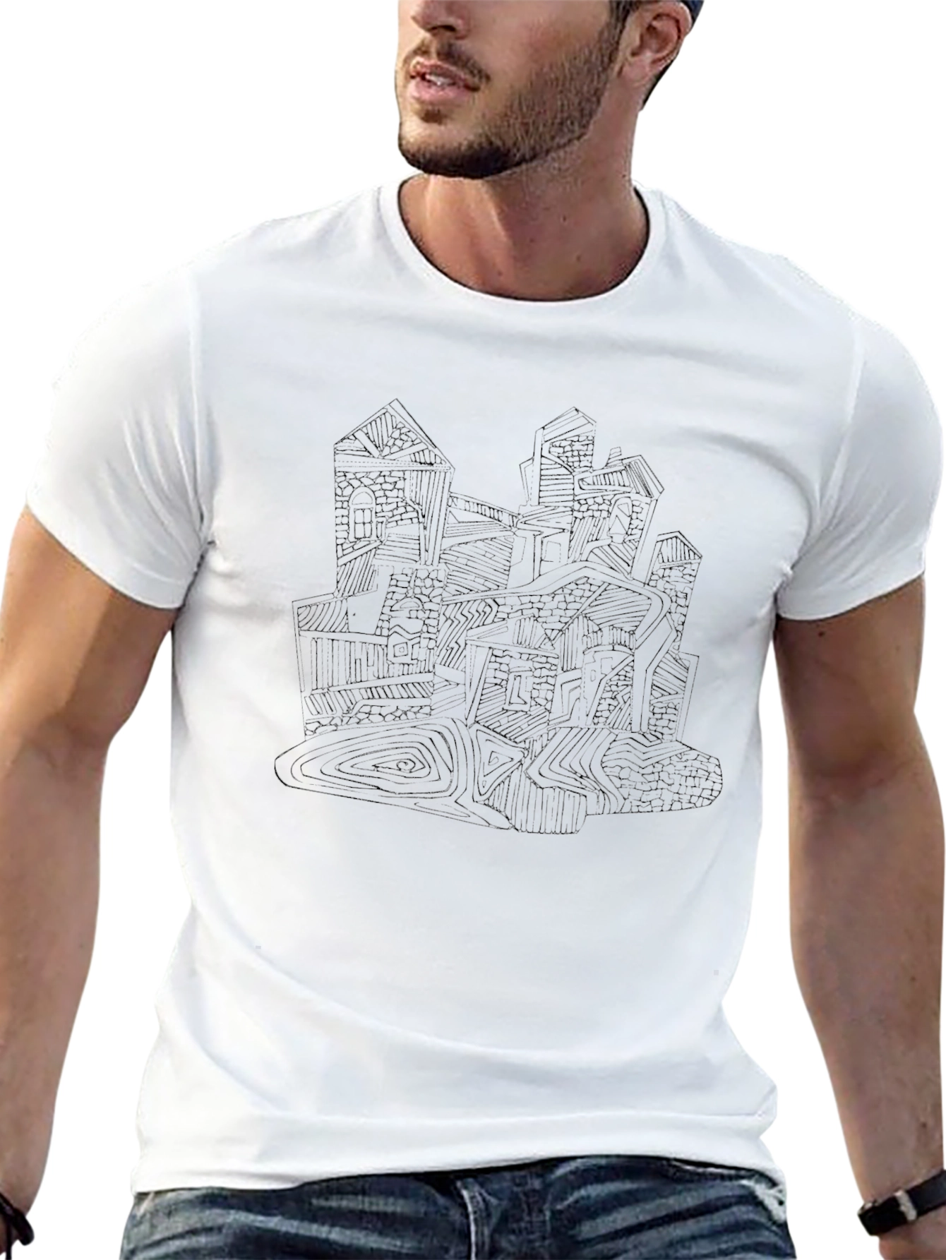 Abstract Cityscape Graphic Tee - Black Cotton