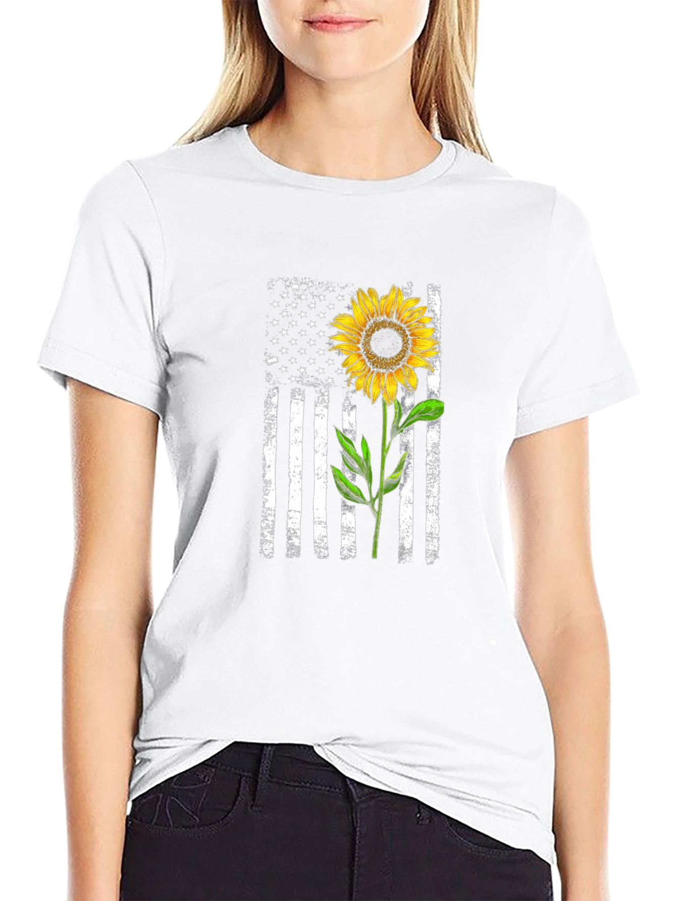 Sunflower American Flag Graphic Tee