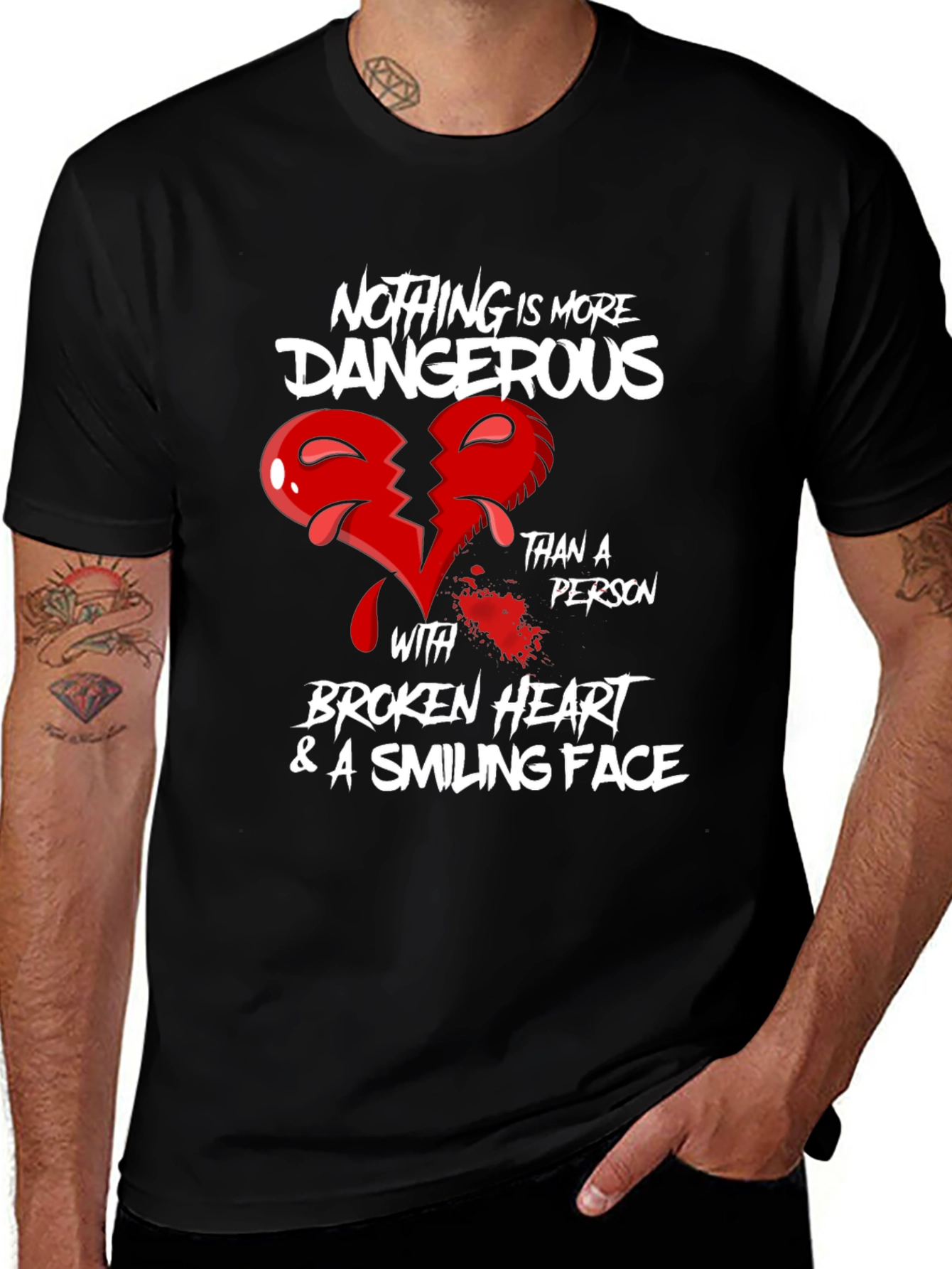 Dangerous Broken Heart Graphic Tee - Mens Black T-Shirt