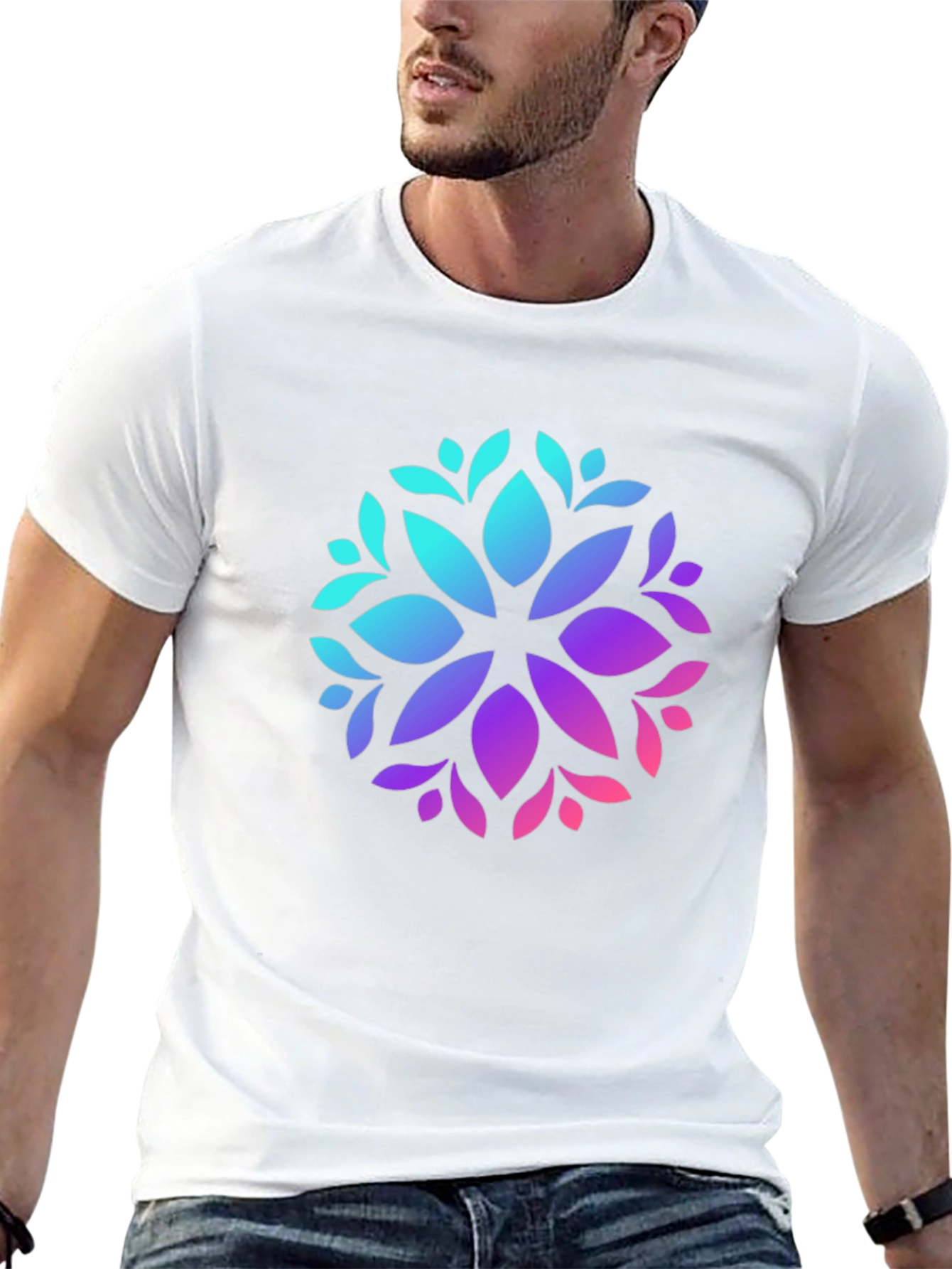 Stylish Black T-Shirt with Vibrant Floral Mandala Design