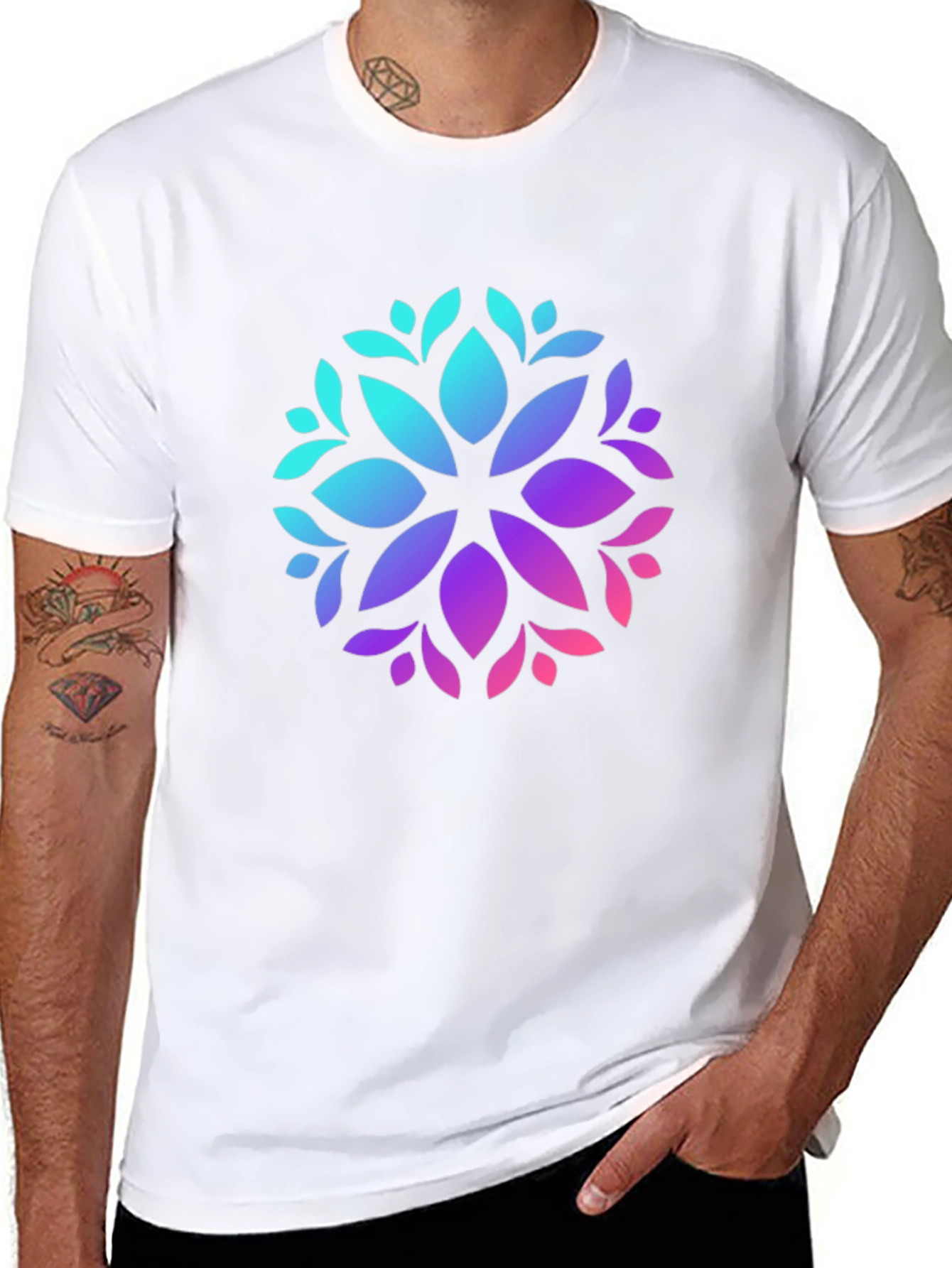 Stylish Black T-Shirt with Vibrant Floral Mandala Design