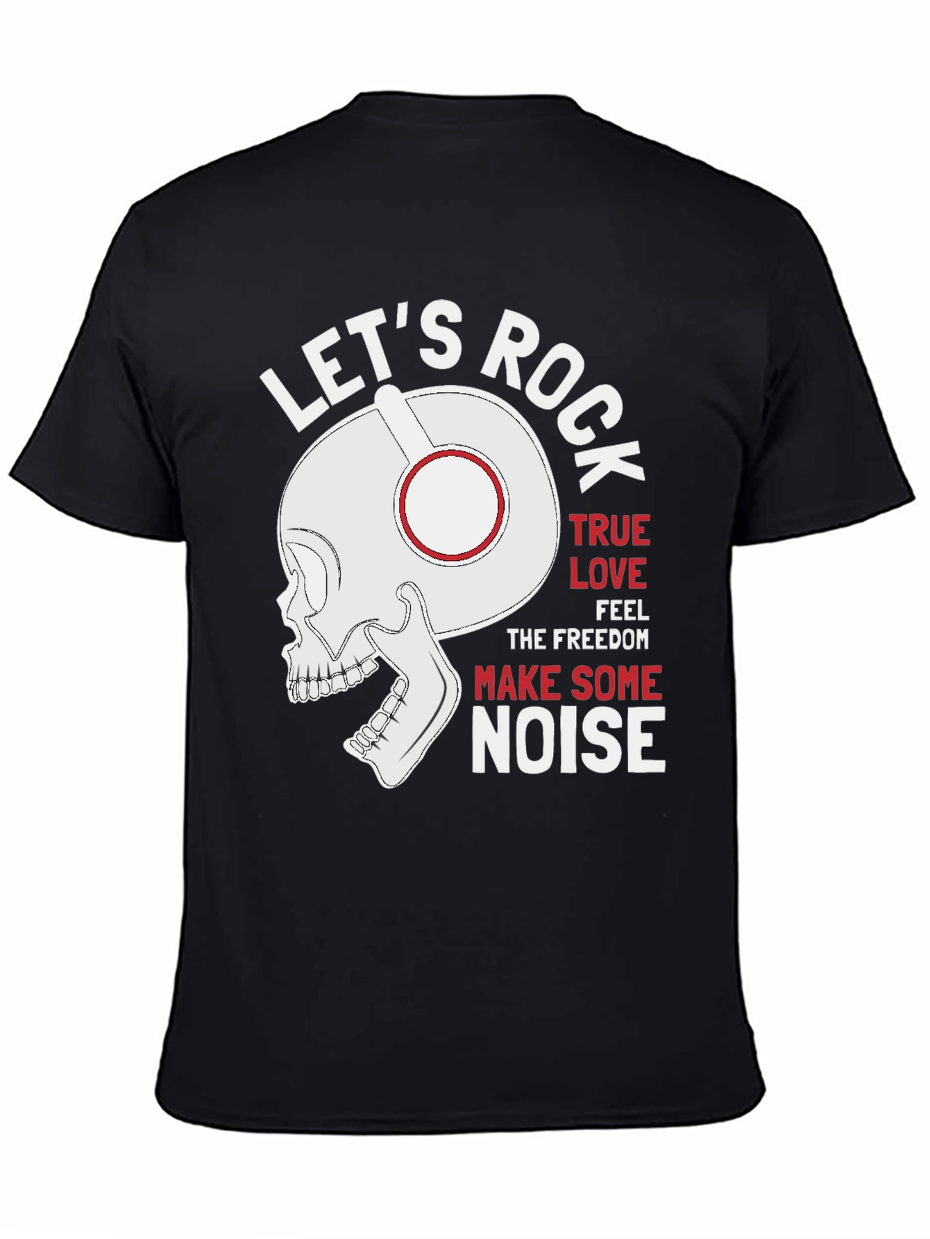 Lets Rock T-Shirt - Skull with Headphones Graphic Tee