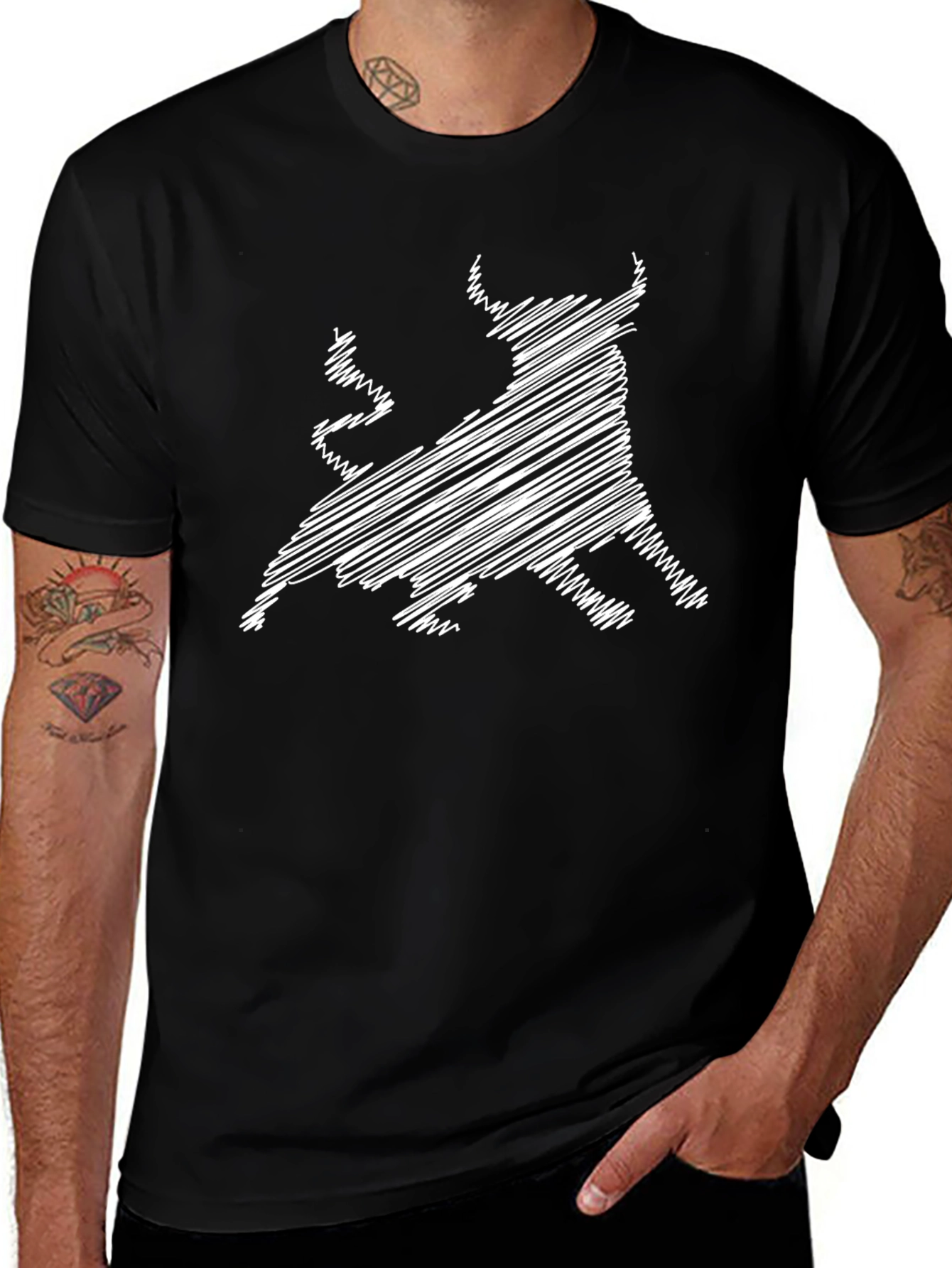 Bull Scribble Black T-Shirt - Stylish Mens Tee