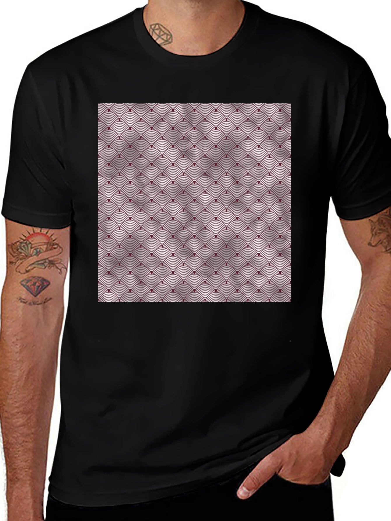 Stylish Black Tee with Geometric Circle Pattern