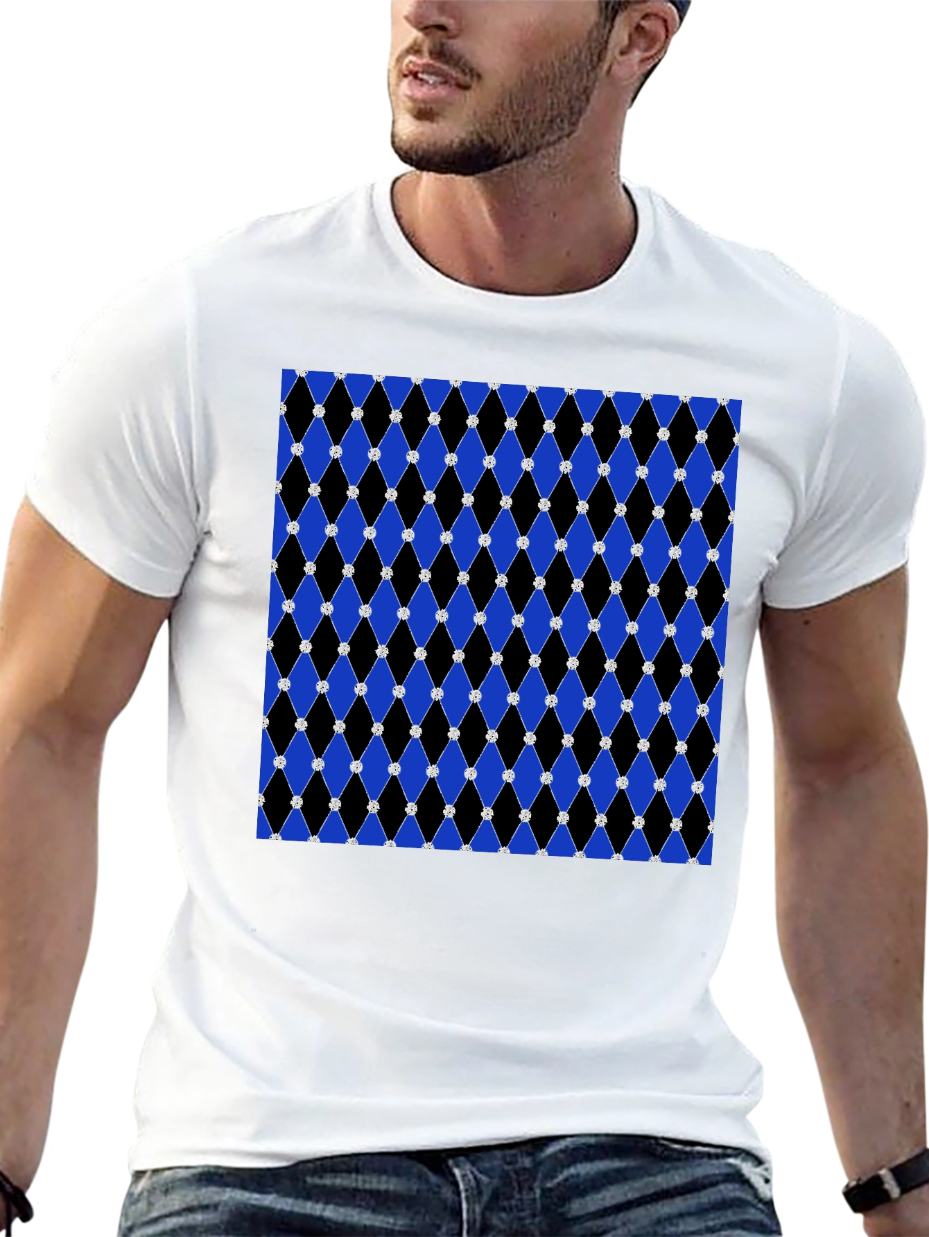 Stylish Black Tee with Diamond Pattern