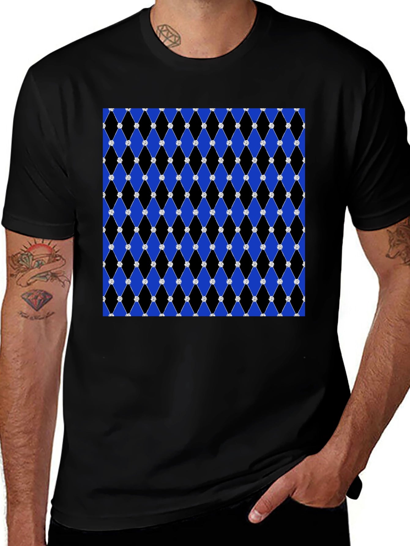 Stylish Black Tee with Diamond Pattern