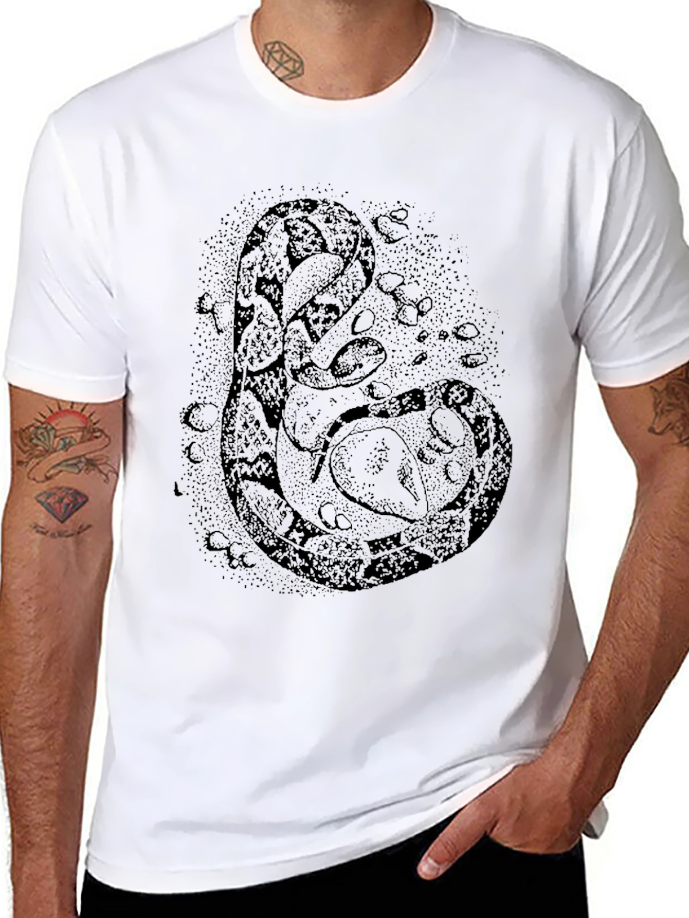 Abstract Snake Print Black T-Shirt